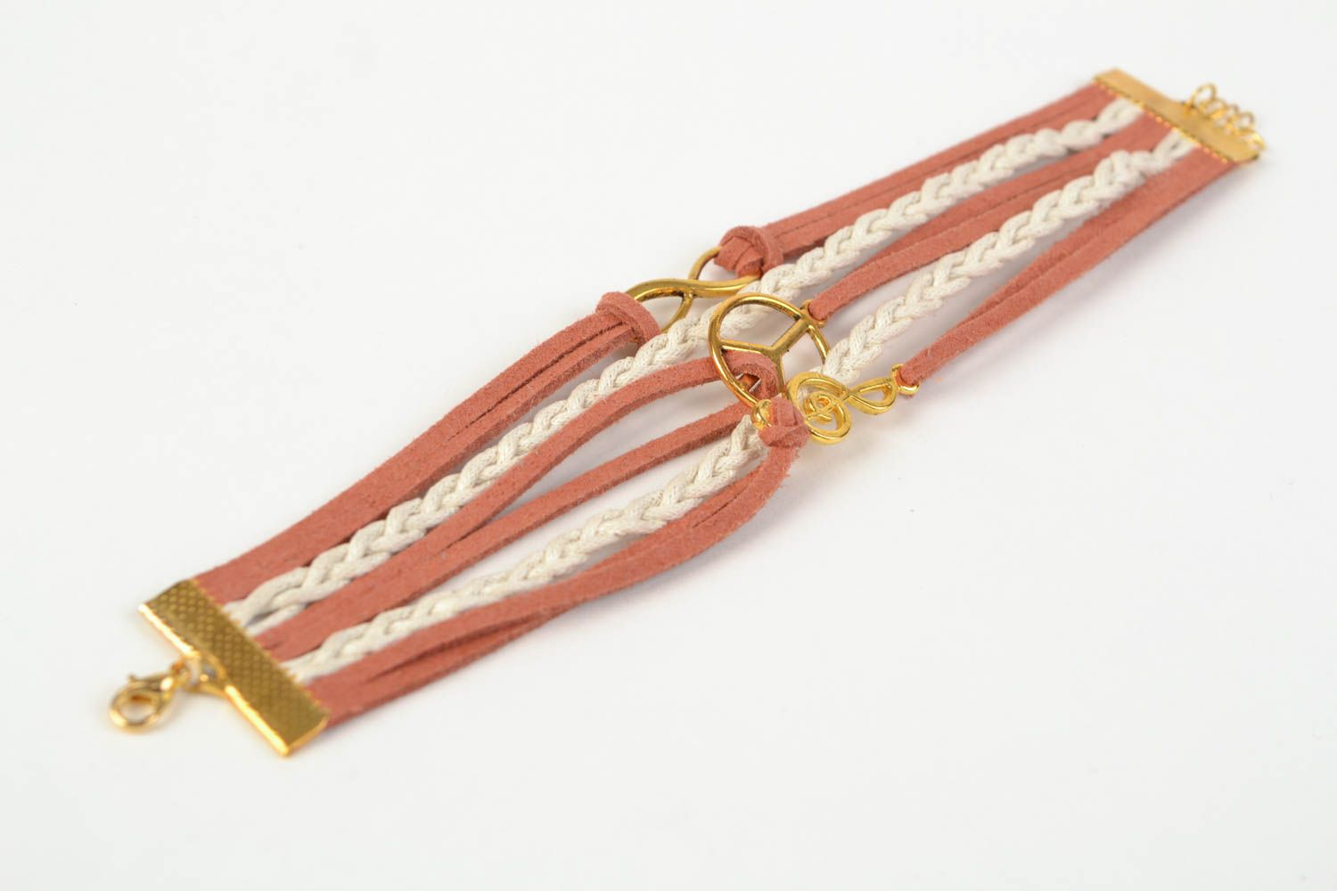 Bracelet large tressé en lacets de daim fait main multirang marron original photo 5