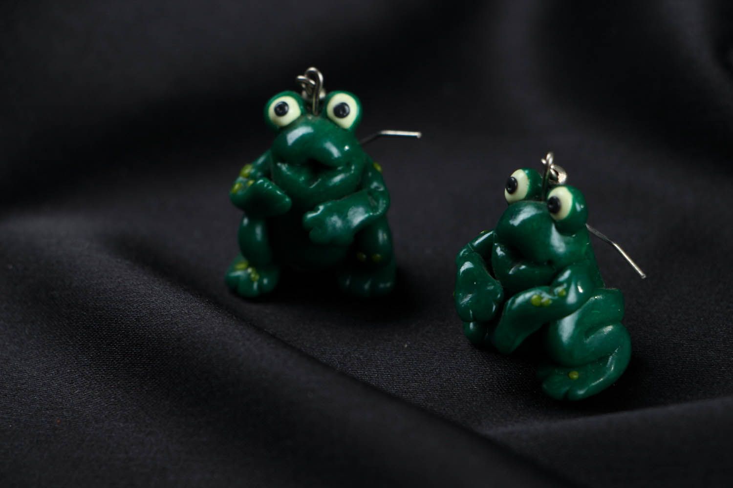 Earrings made of polymer clay Frogs photo 2