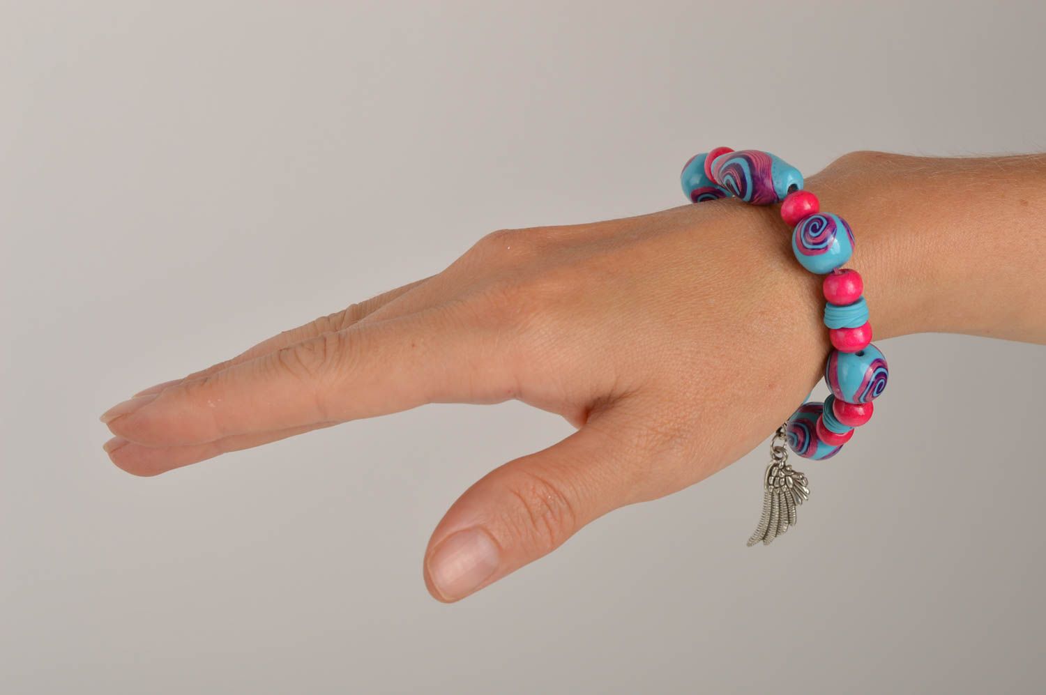 Plastic bracelet handmade polymer clay bead bracelet with charms summer bracelet photo 3