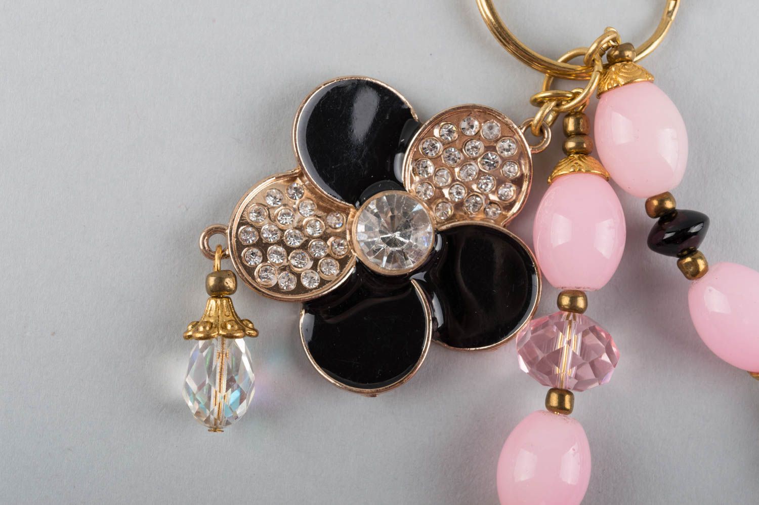 Women's handmade designer brass keychain with glass beads and natural stone photo 3