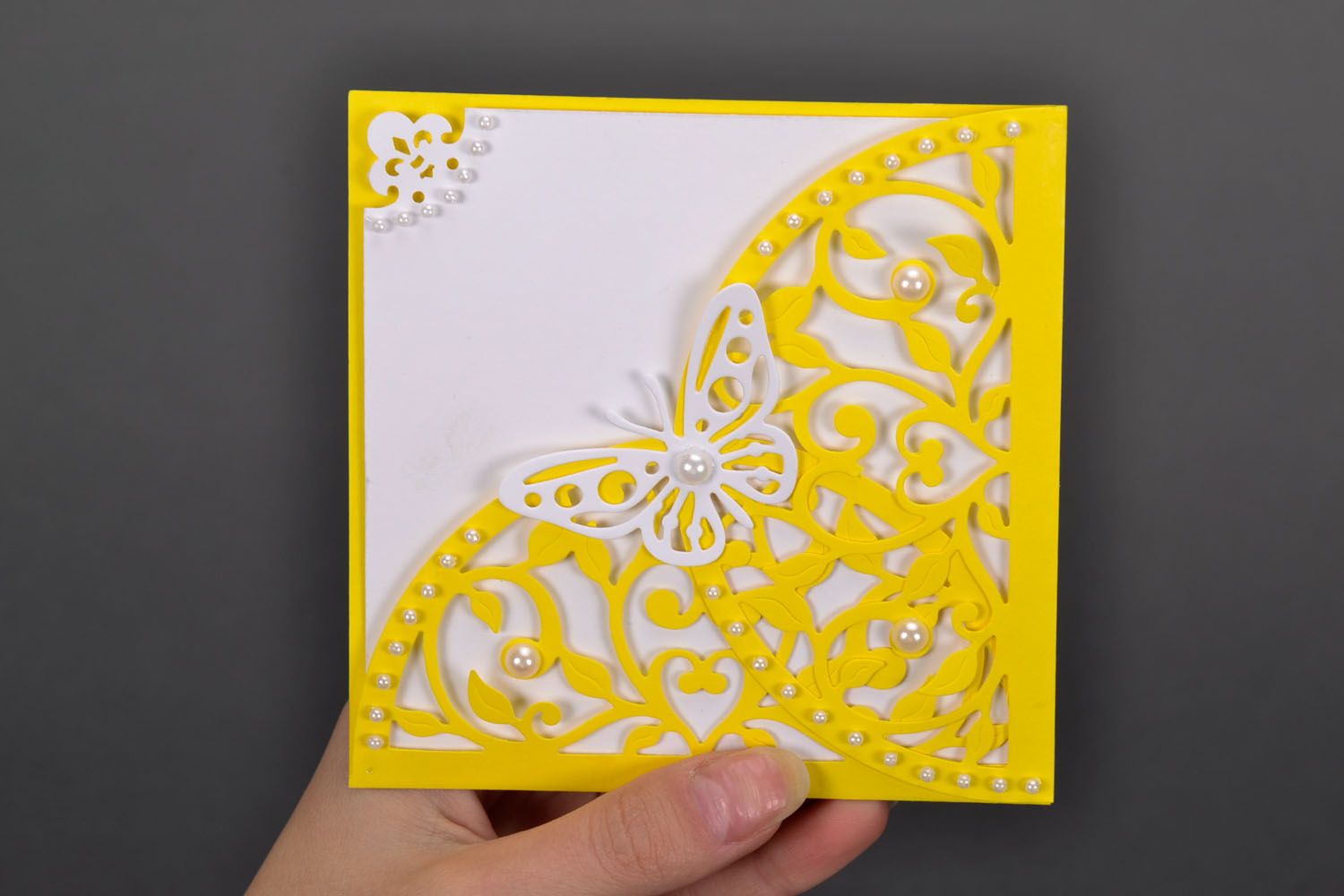 Carte de vœux jaune faite main photo 2