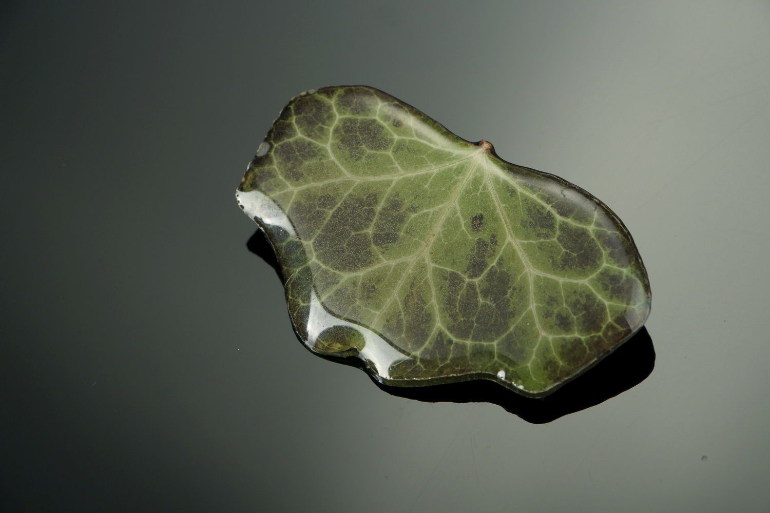 Brooch made of ivy leaf, coated with epoxy resin photo 3