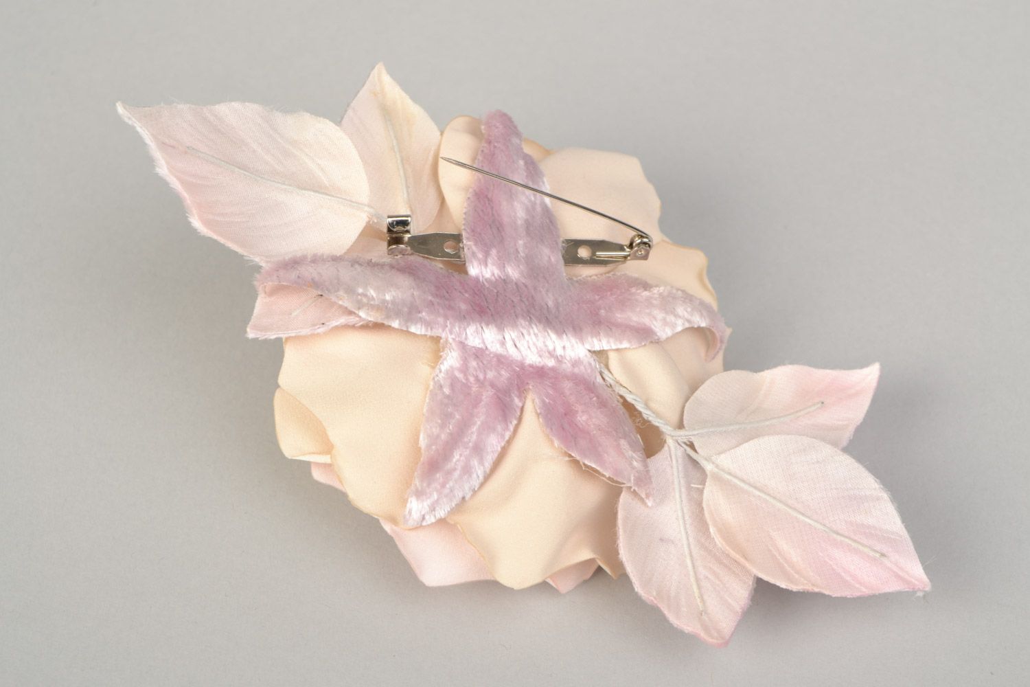 Unusual beautiful women's handmade fabric flower brooch of pastel color Rose photo 5
