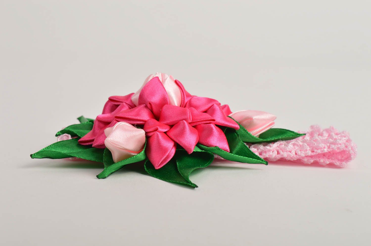Banda con flores hecha a mano rosada cinta para el pelo regalo para chicas foto 5