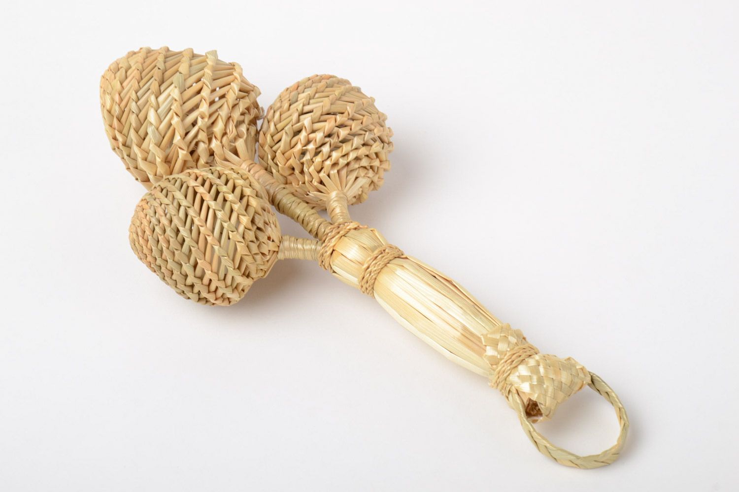 Handmade eco friendly rattle toy woven of natural straw for babies photo 2