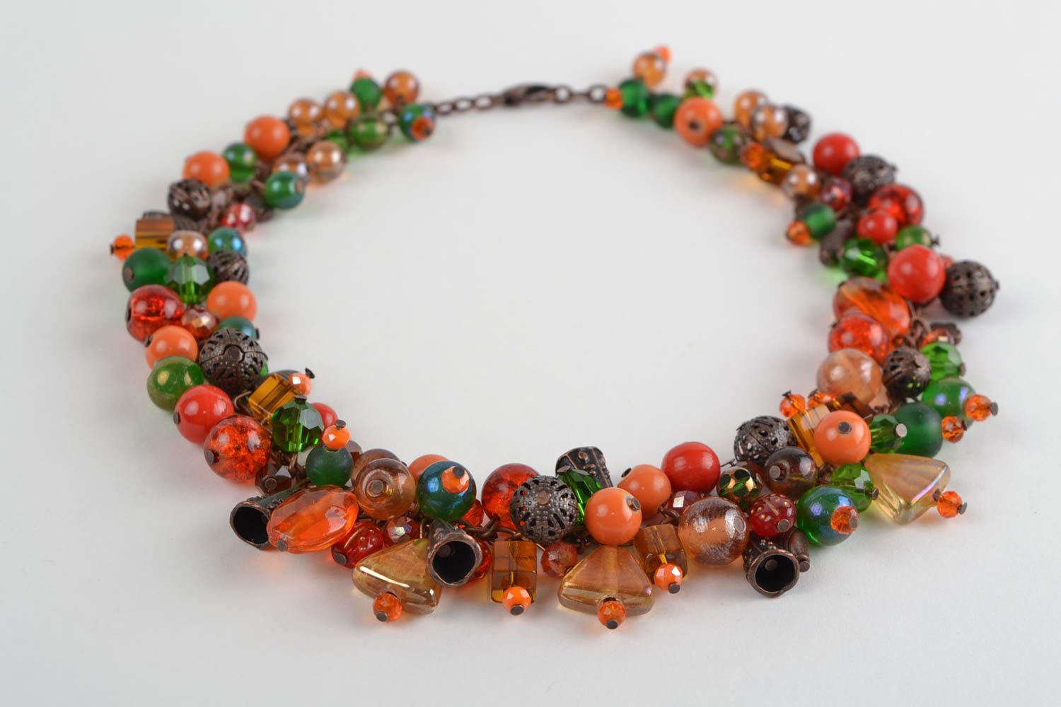 Handmade designer necklace with colorful glass beads in autumn color palette photo 5