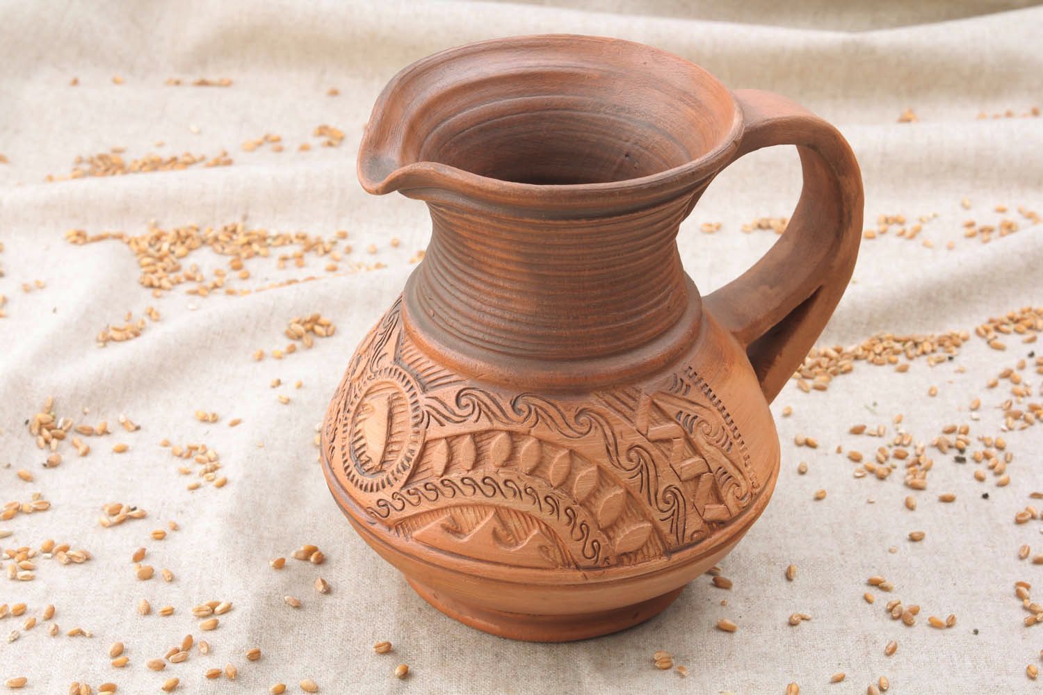 UNIQUE ceramic water pitcher with hand-carved decorations and handle 0,22 lb photo 1