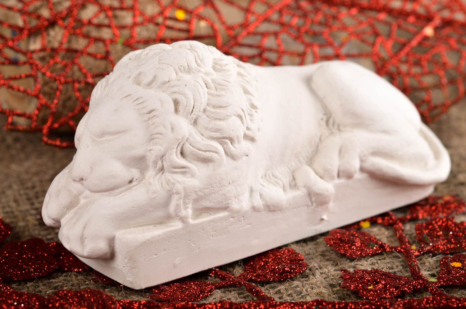 Figurine à peindre fait main Objet décoratif lion en plâtre Déco maison photo 1