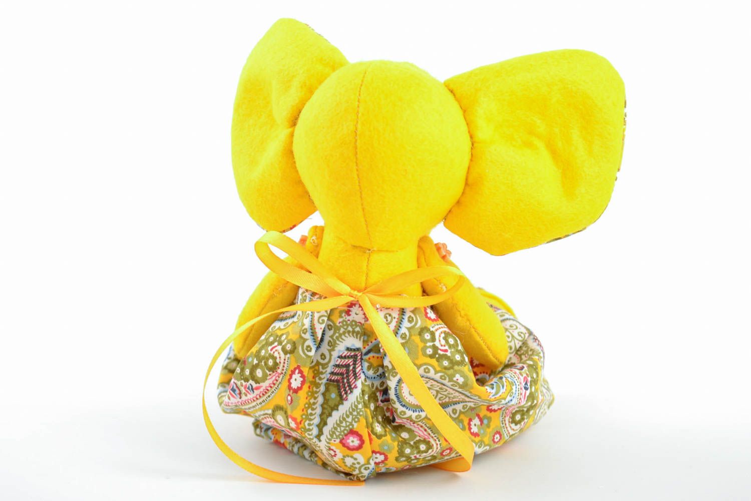 Beautiful small yellow handmade fabric soft toy Elephant for kids and decor photo 2