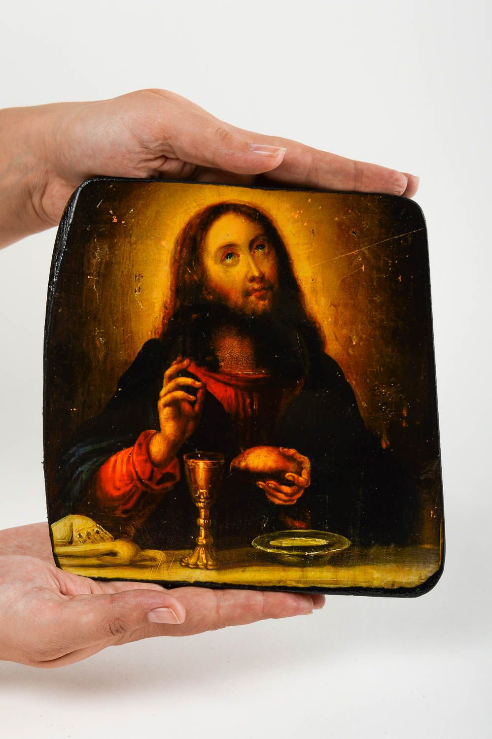 Icono ortodoxo hecho a mano cuadro religioso regalo para amigo Santo Grial foto 5