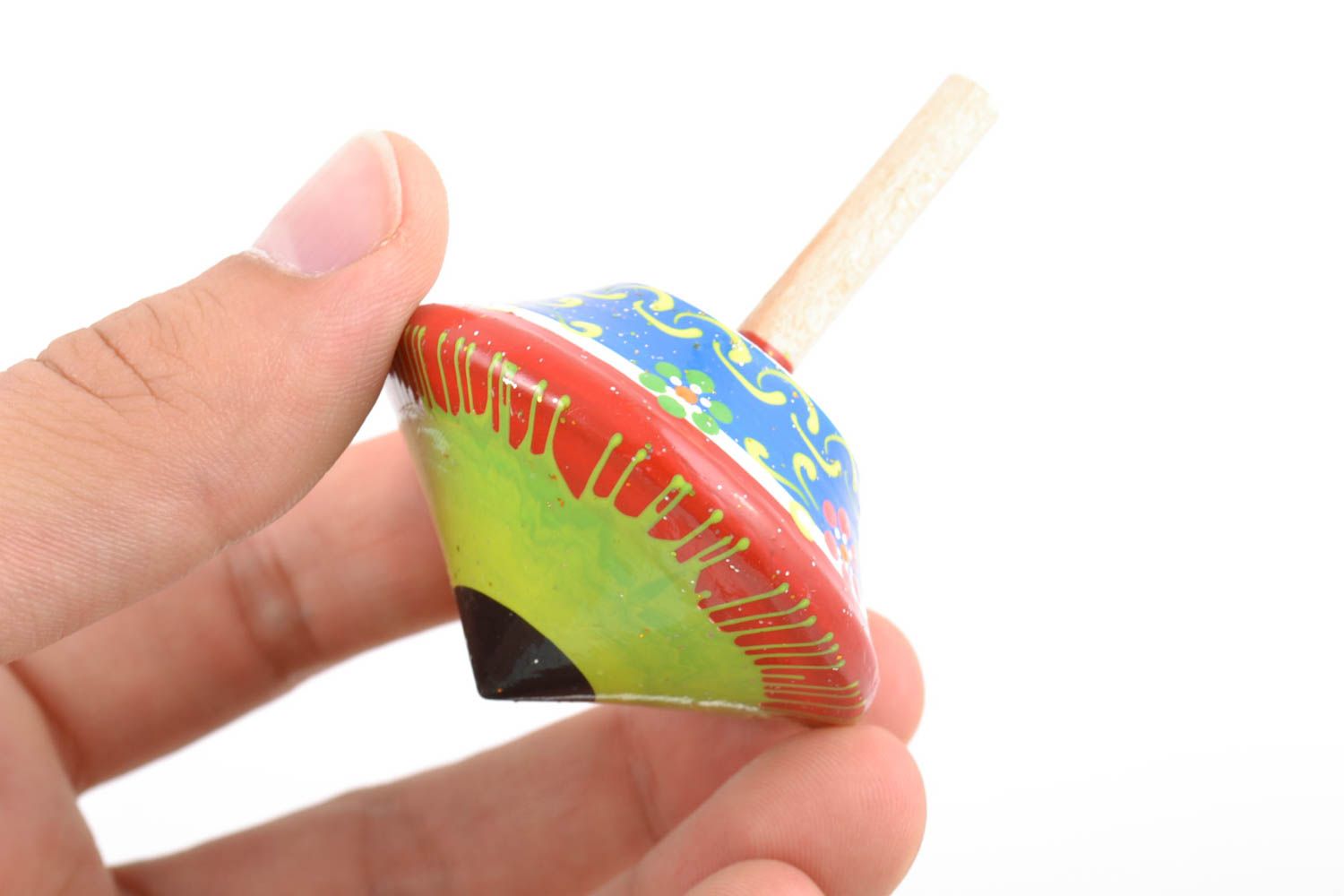 Unusual handmade wooden toy spinning top with eco painting for children photo 2