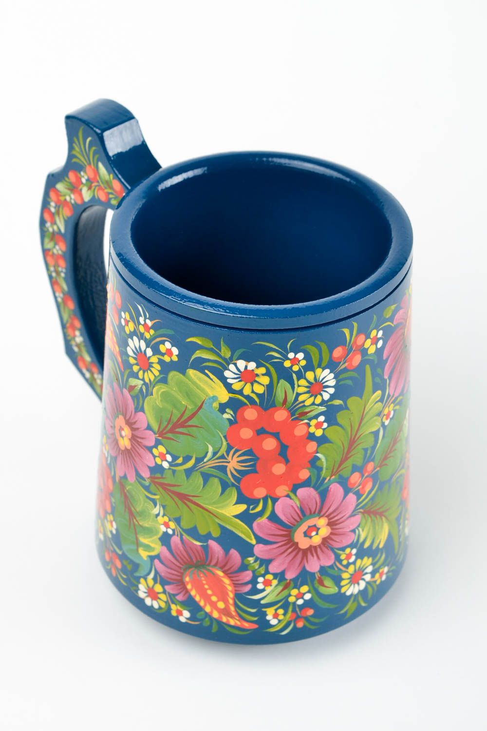 Деревянная кружка ручной работы декоративная чашка синяя подарок из дерева фото 3