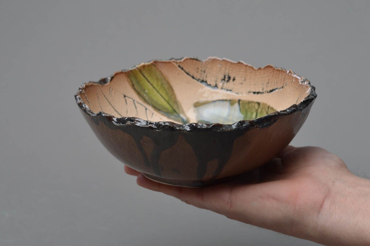 Joli bol porcelaine avec peinture à glaçure fait main vaisselle originale photo 4