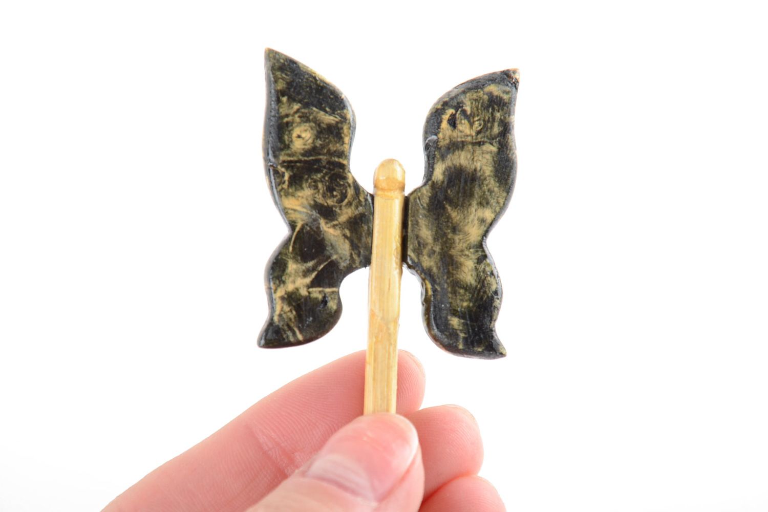 Elegant handmade decorative hair pin carved of wood and tinted Butterfly  photo 5