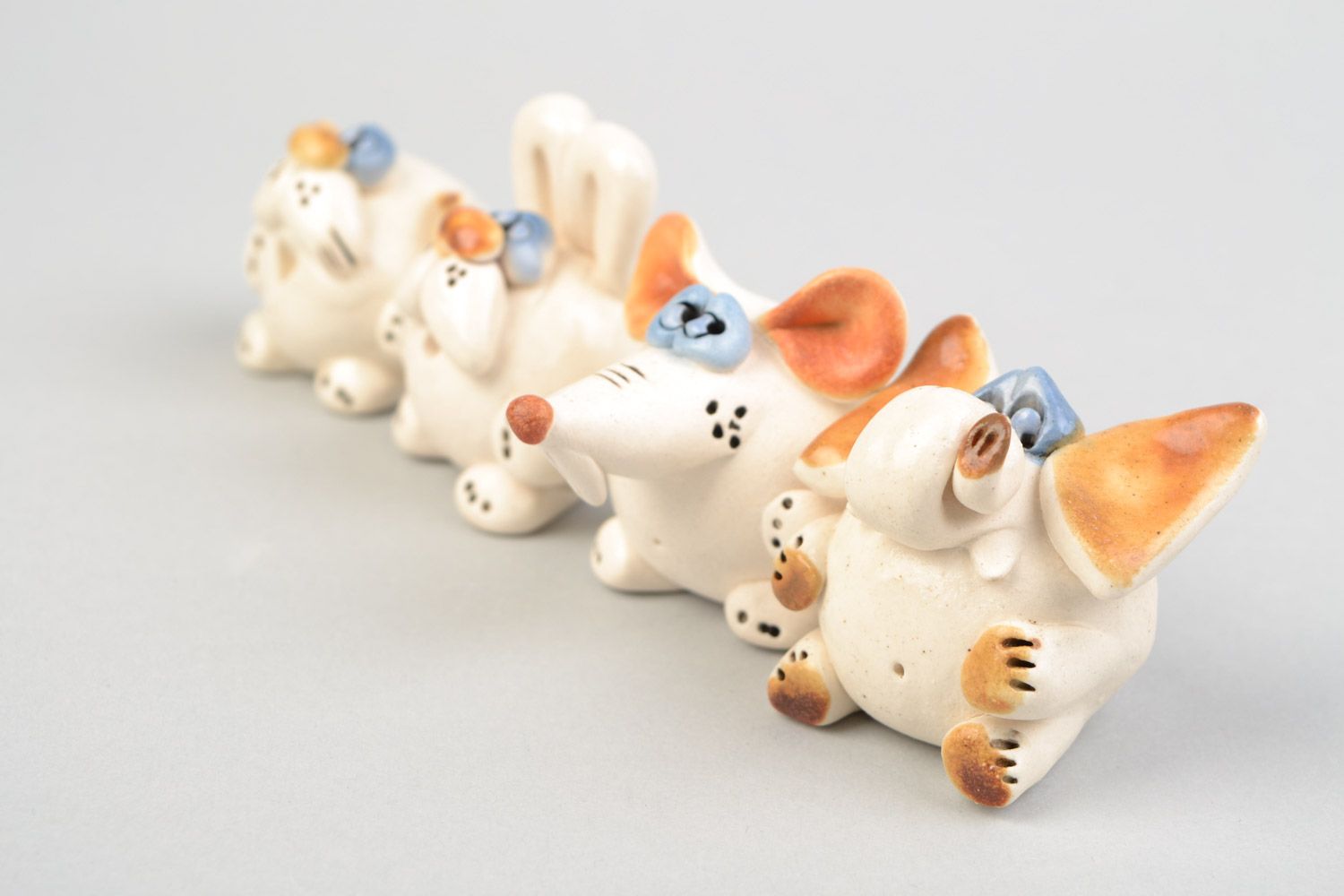 Handmade kleine Tiere Figuren aus Ton Set 4 St. Ratte Elefant Katze Hase foto 4