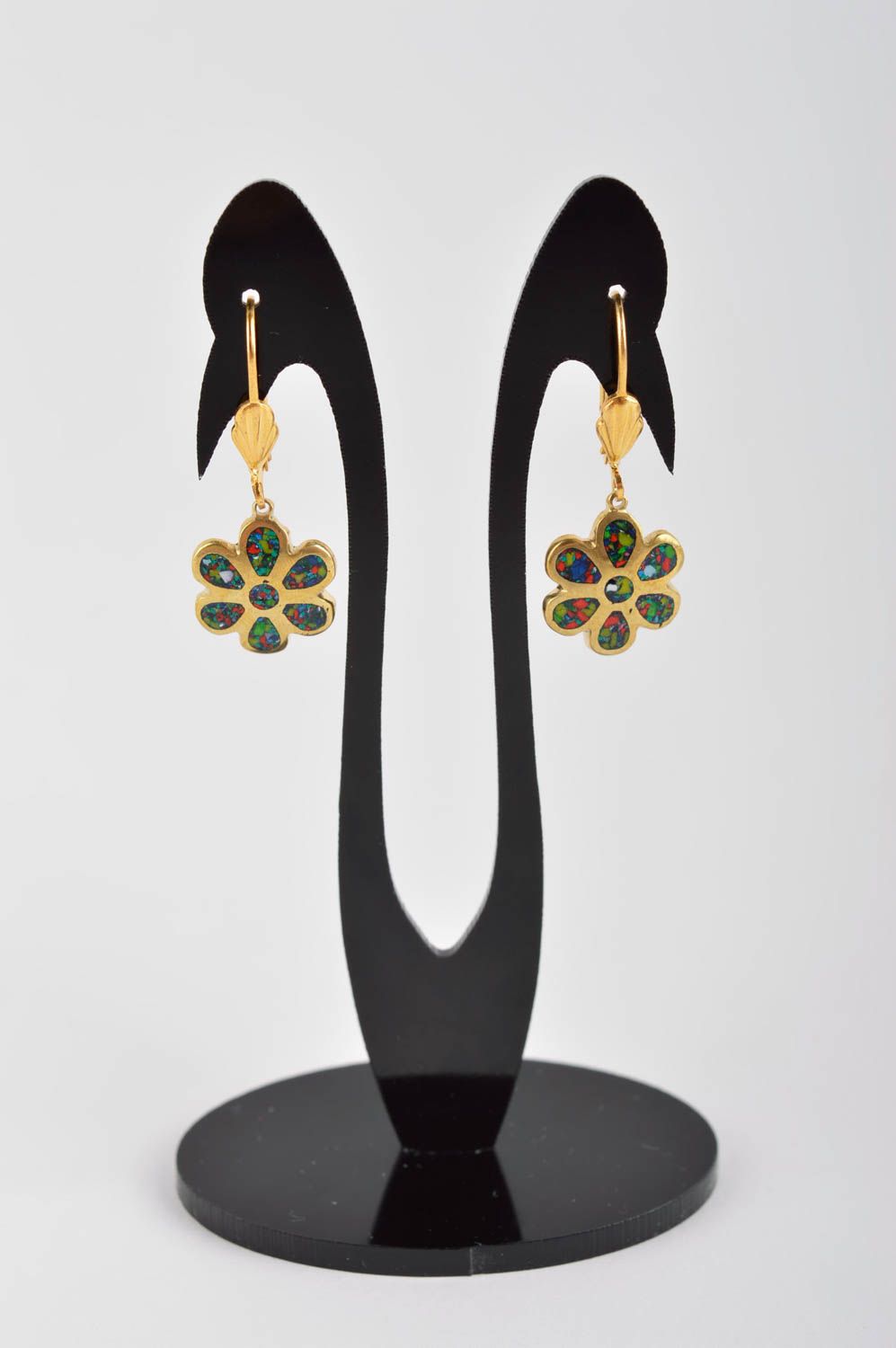 Handmade designer metal earrings unusual stylish earrings flower jewelry photo 2