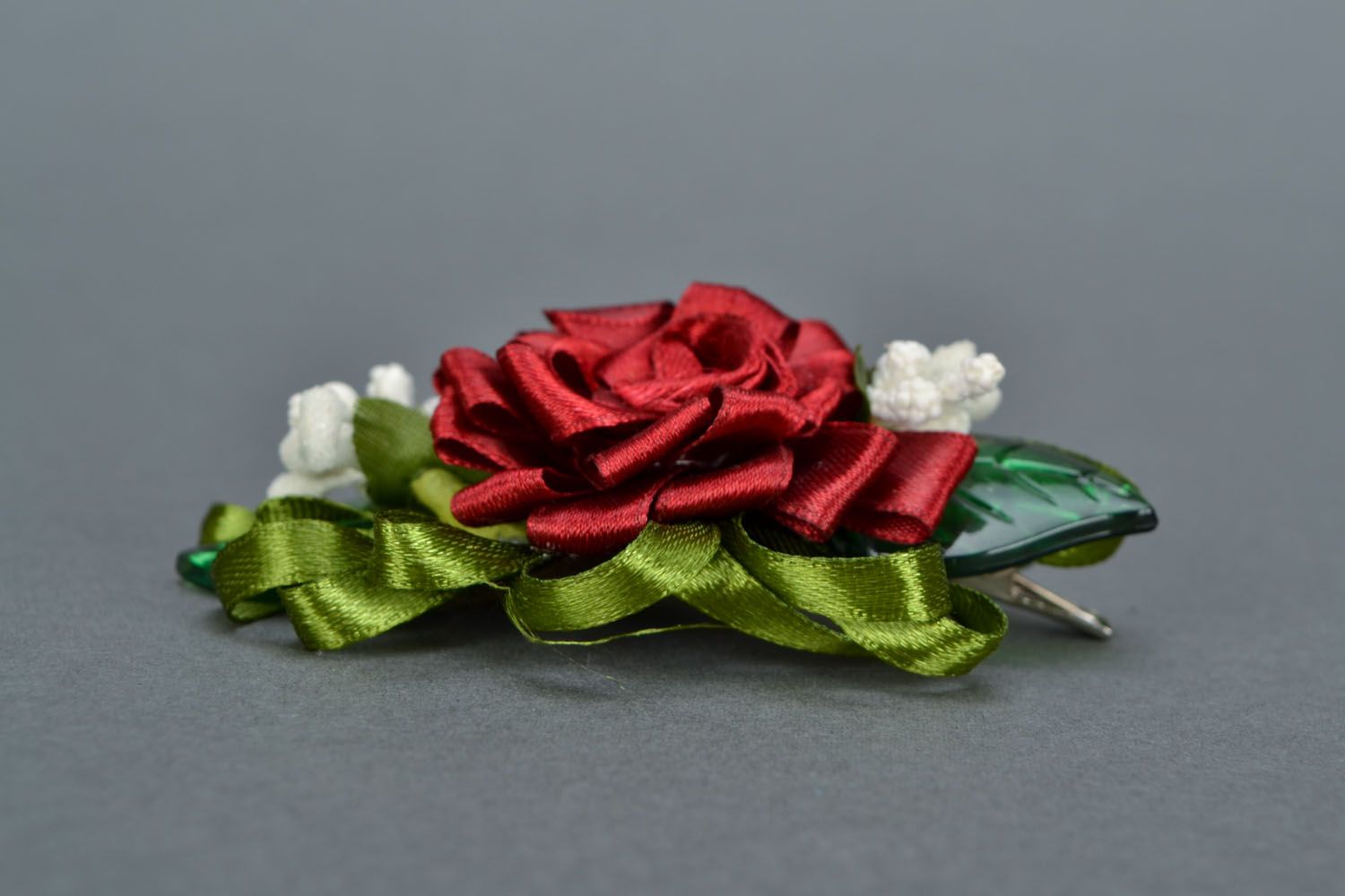 Handmade hair clip with flower Rose photo 5