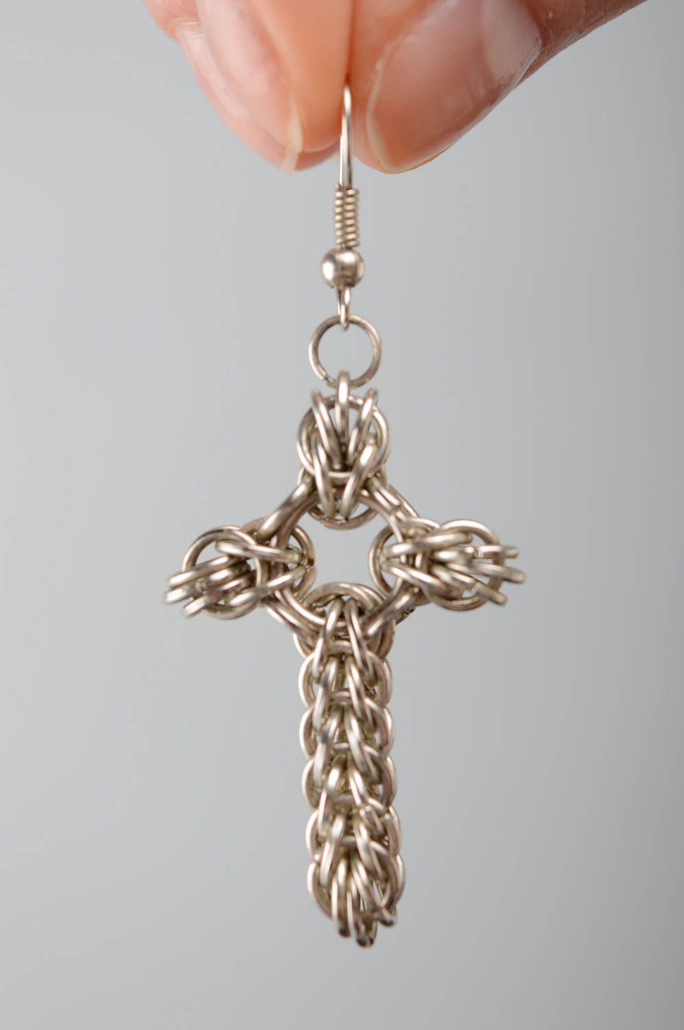 Handmade chainmail cross shaped earrings photo 4