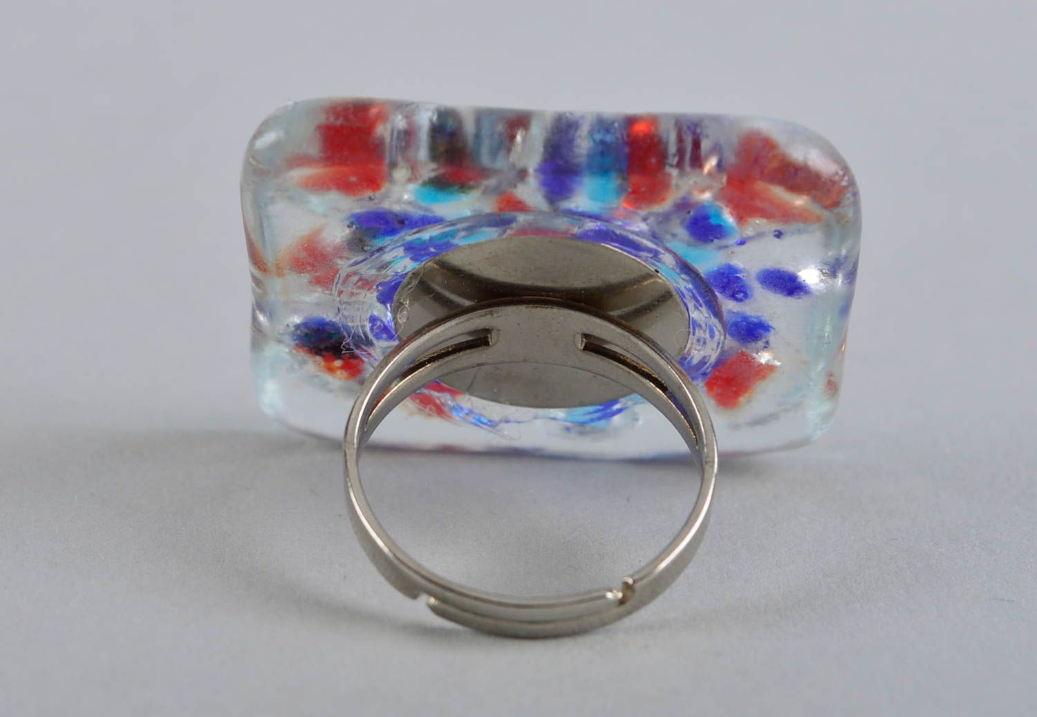 Кольцо ручной работы кольцо из стекла цветная бижутерия из стекла женская фото 4