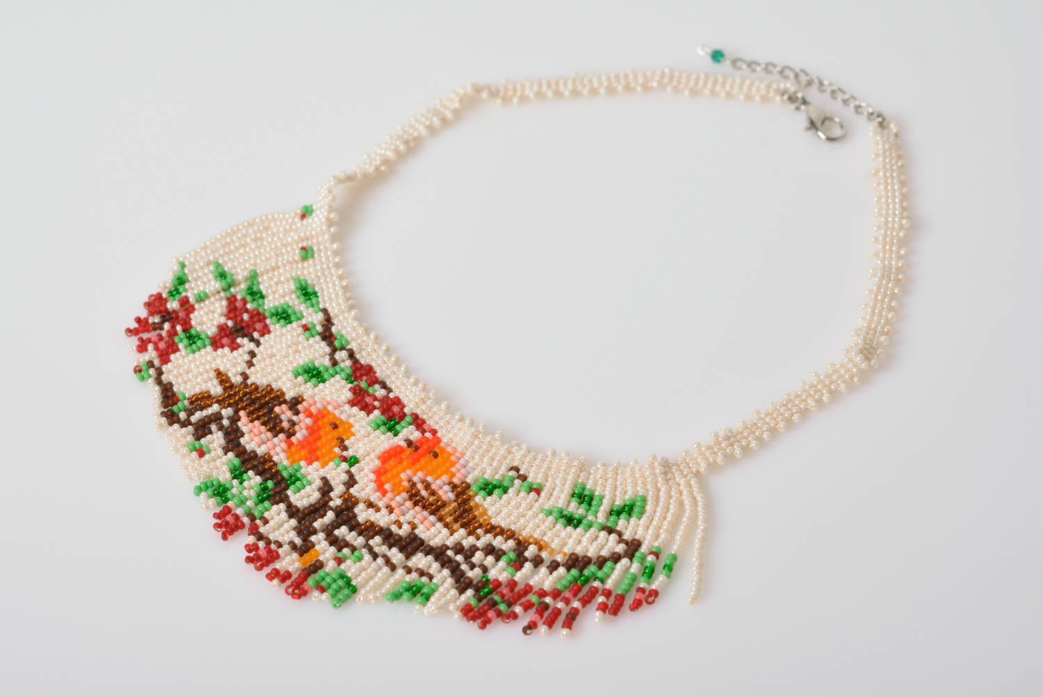 Beautiful light women's handmade woven beaded necklace designer jewelry photo 3