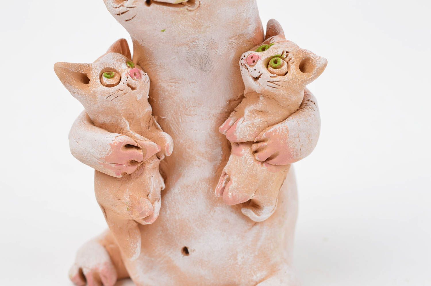 Figurine décorative Statuette animal fait main chat avec chatons Cadeau original photo 3