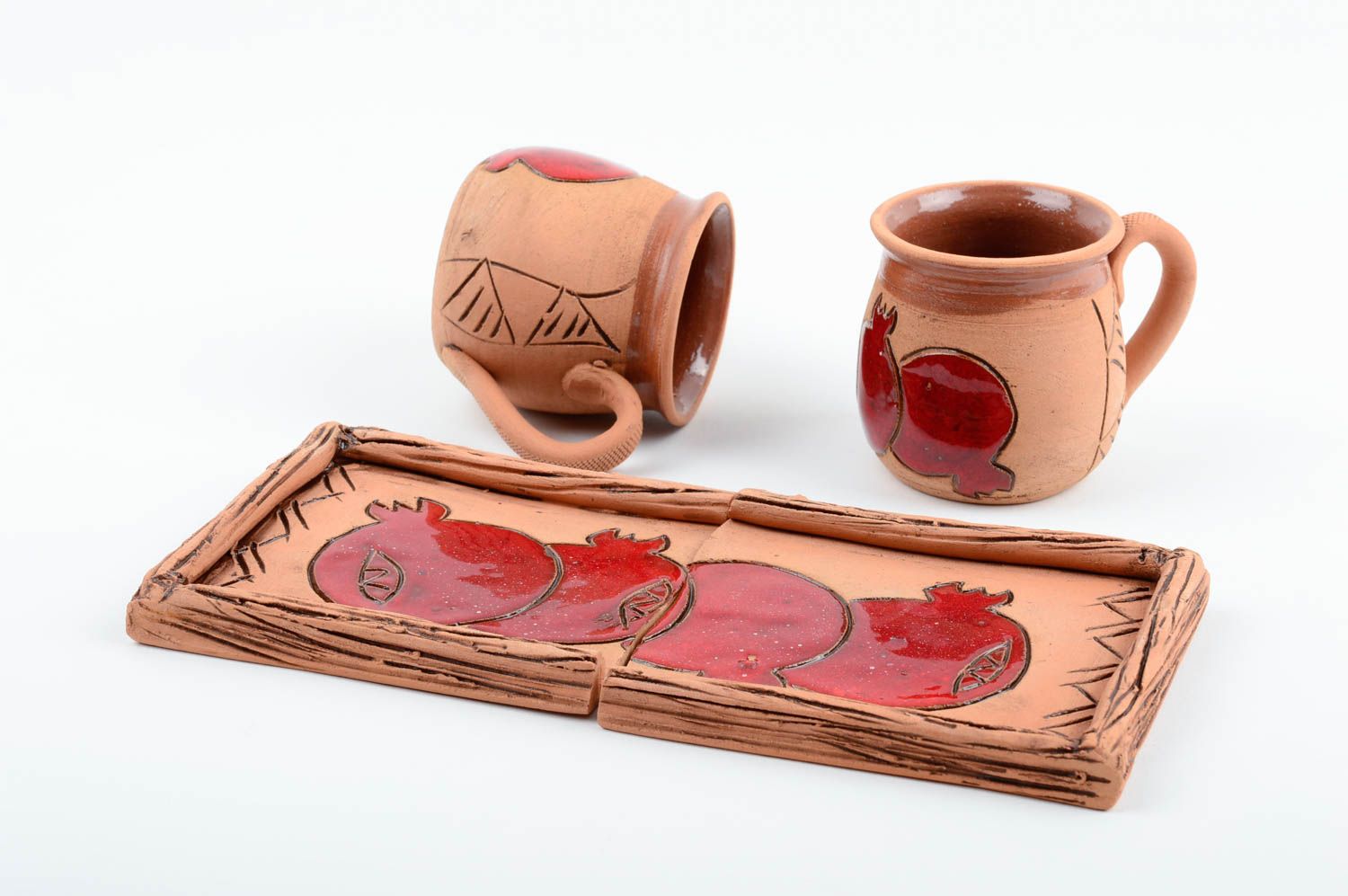 Handmade Tassen mit Untertassen Keramik Geschirr für Küchen Deko Set 2 Stück foto 3