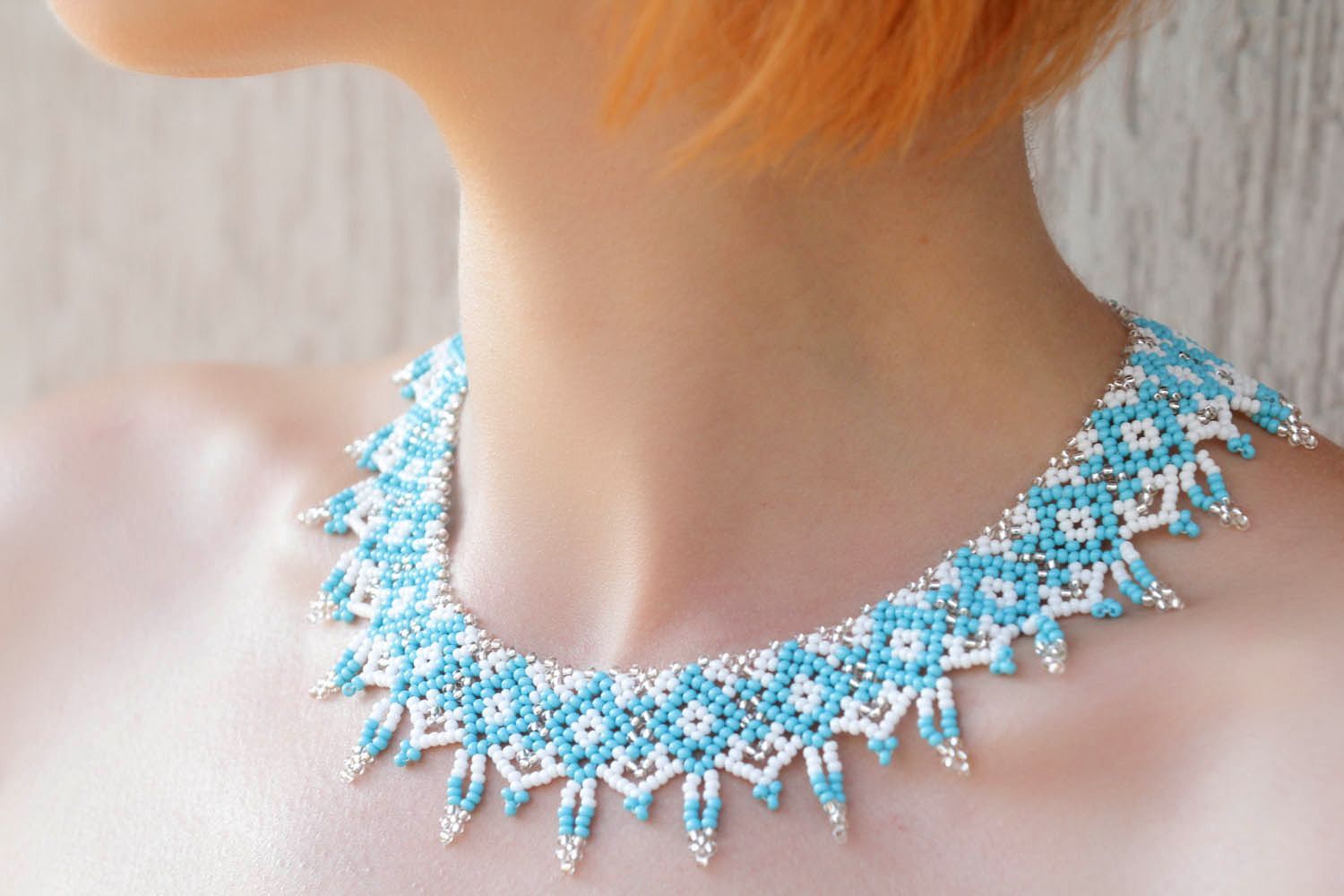 Light blue beaded necklace photo 1