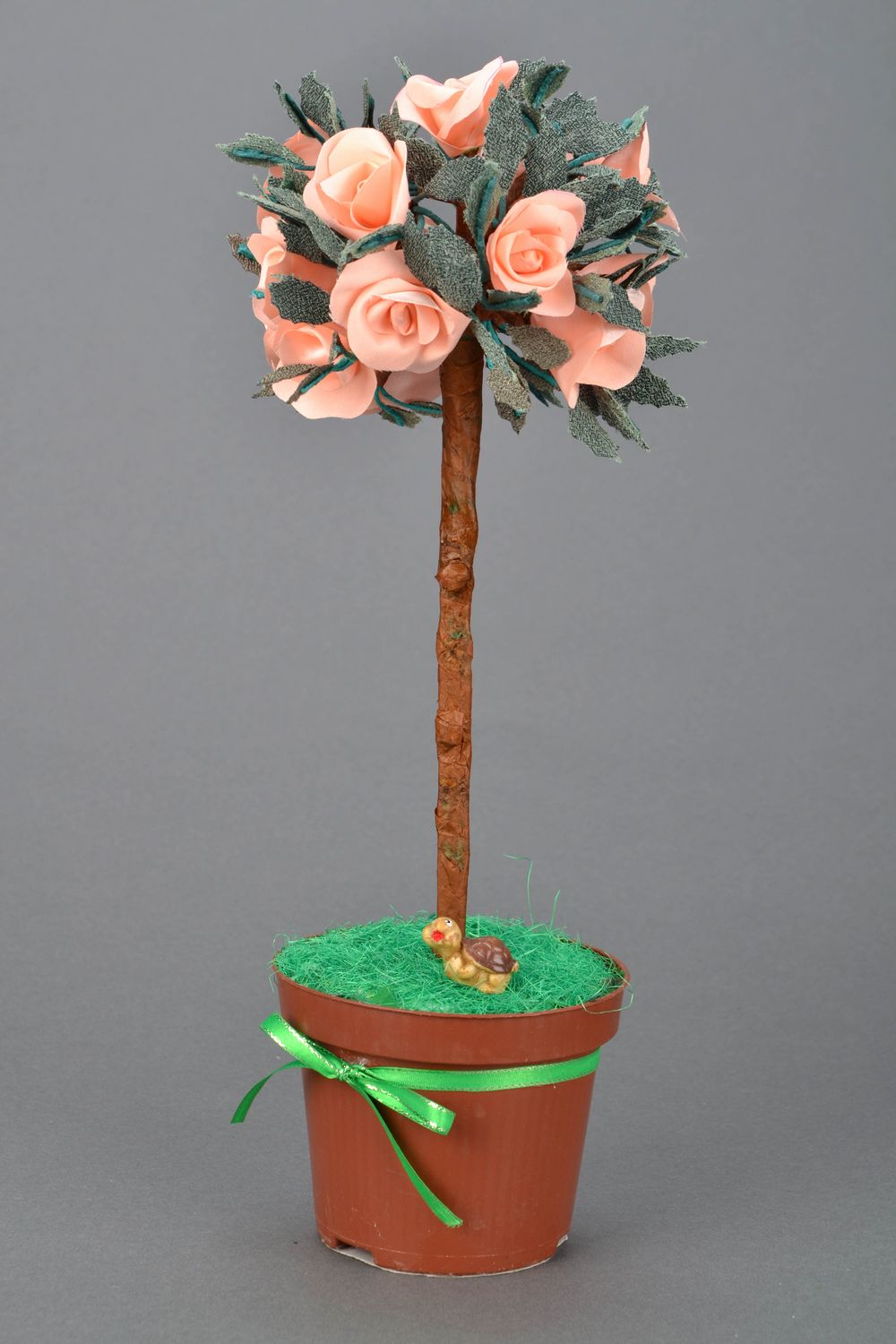 Topiary aus Stoff für Hausdekor Rosa Pfirsisch-Rosen foto 4