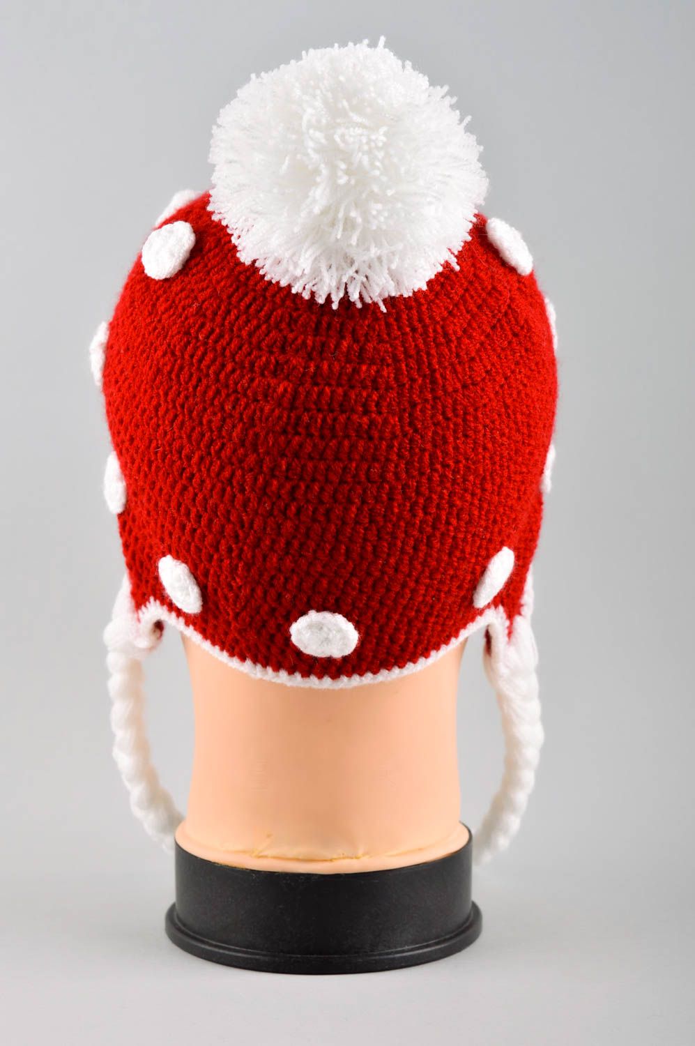 Шапка для девочки зимняя шапка хэнд мейд вязаная шапка красная с белым красивая фото 4