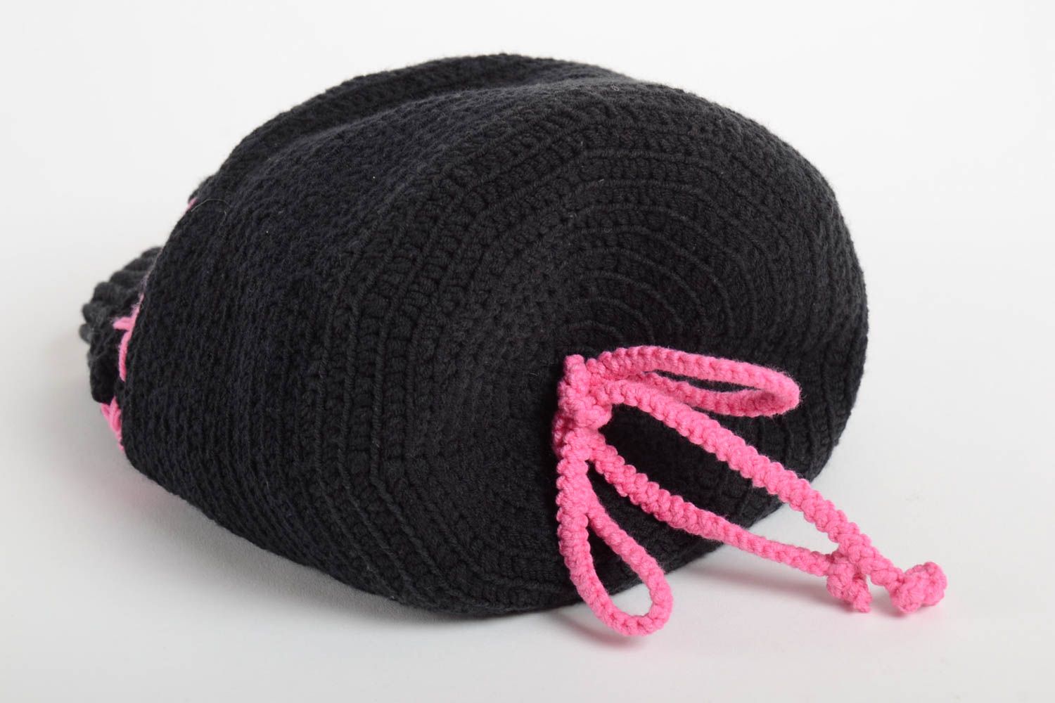 Bonnet tricot fait main Chapeau au crochet noir acrylique Vêtement femme design photo 4