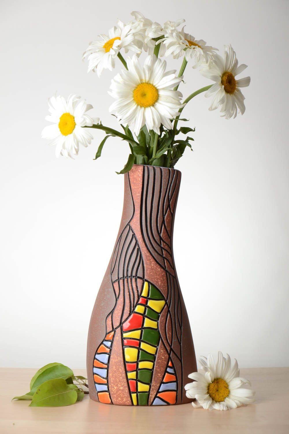 Vase à fleurs en argile Vase fait main peint original Cadeau pour femme photo 1