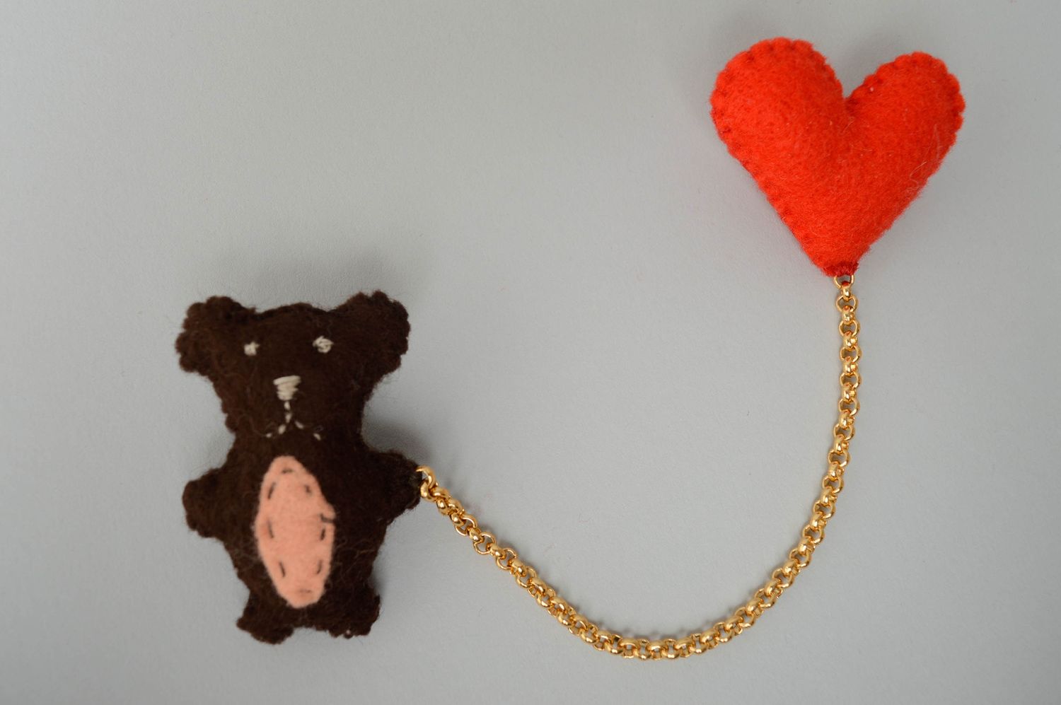 Handmade fabric brooch Bear with Heart photo 1