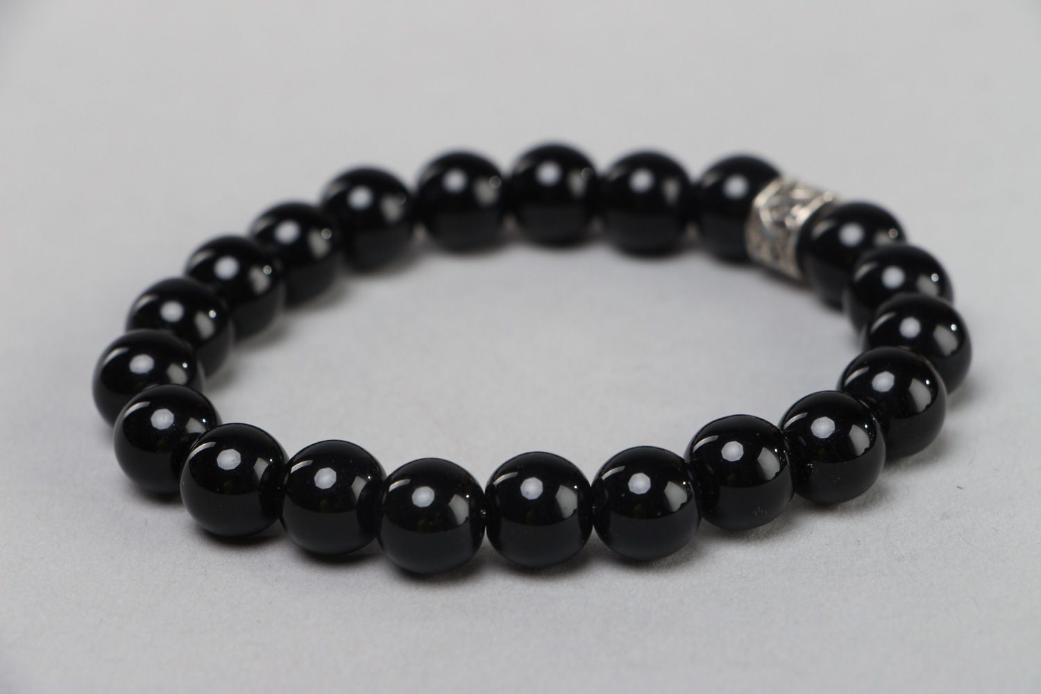 Stylish handmade black gemstone bracelet with agate photo 1