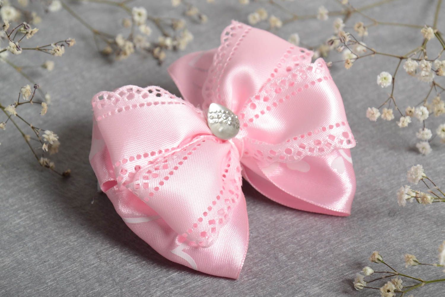 Handmade satin ribbon bow hair clip for children hair bow for kids gifts for her photo 1