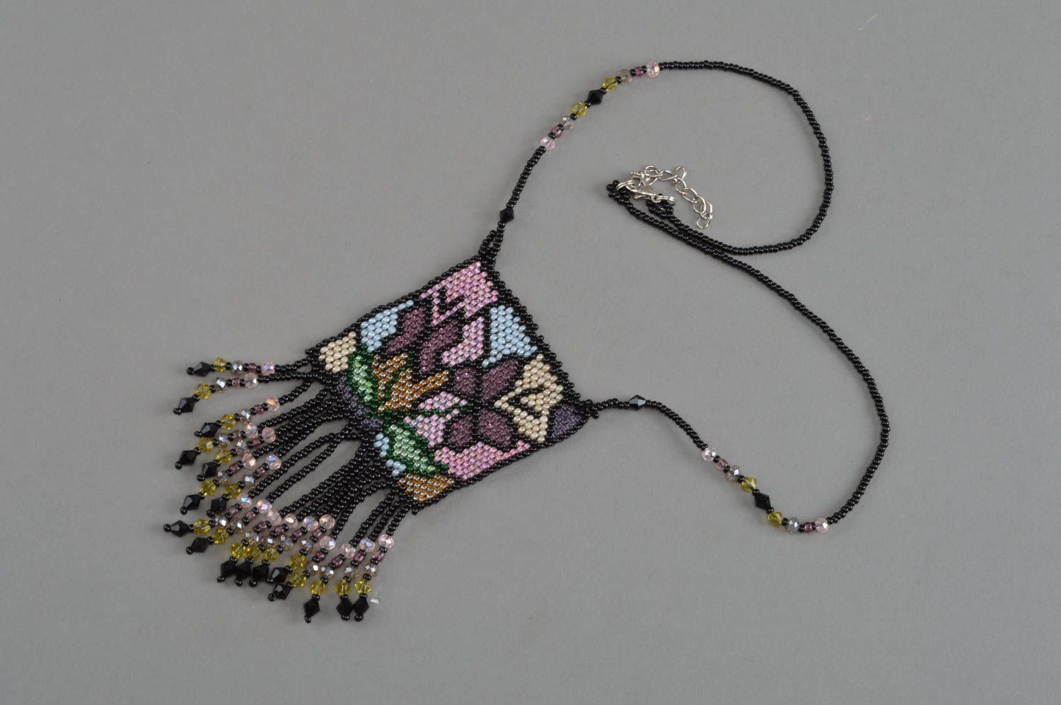 Beaded pendant handmade seed beads necklace designer accessory evening jewelry photo 2