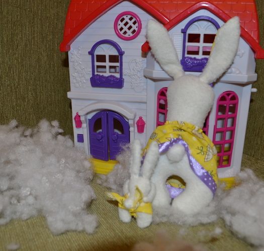 Homemade designer fabric soft toy hare with baby photo 4