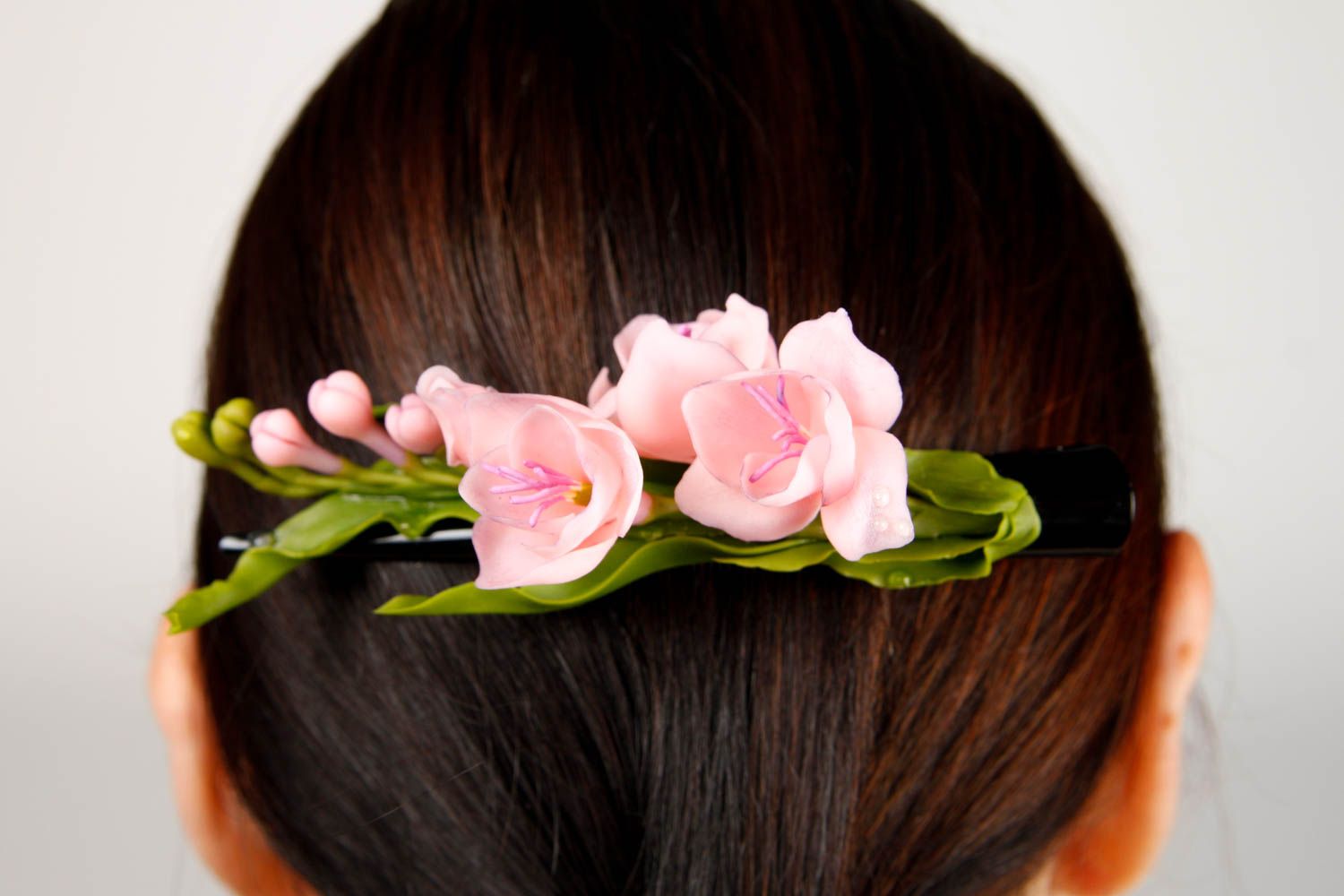 Pince cheveux bec faite main Barrette à cheveux fleurs roses Accessoire femme photo 2