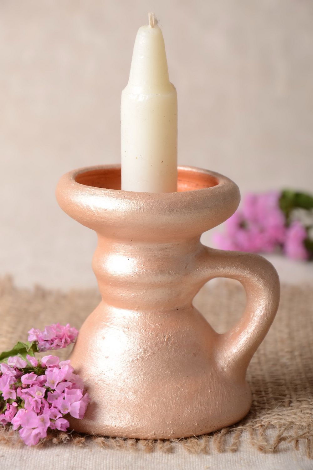 Bemalter Kerzenhalter aus Ton für eine Kerze handmade originell schön klein foto 1