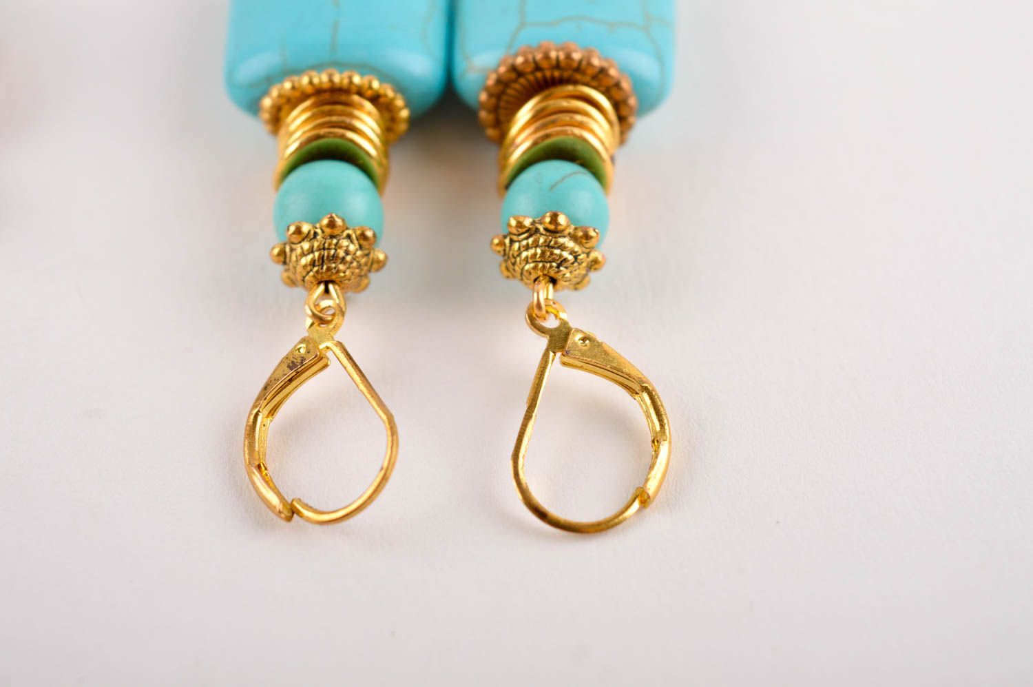 Handmade gemstone jewelry set wrist bracelet turquoise dangling earrings photo 3