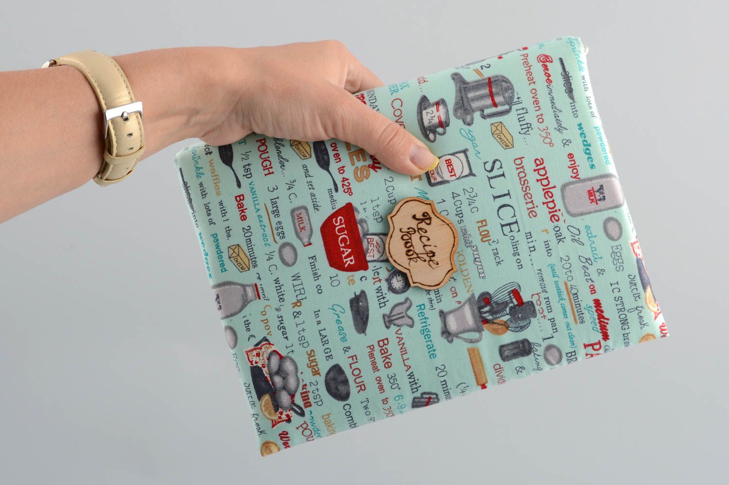 Handmade Notizbuch für Rezepte mit Stoff Hülle Designer Accessoire 104 A5 Seiten foto 5