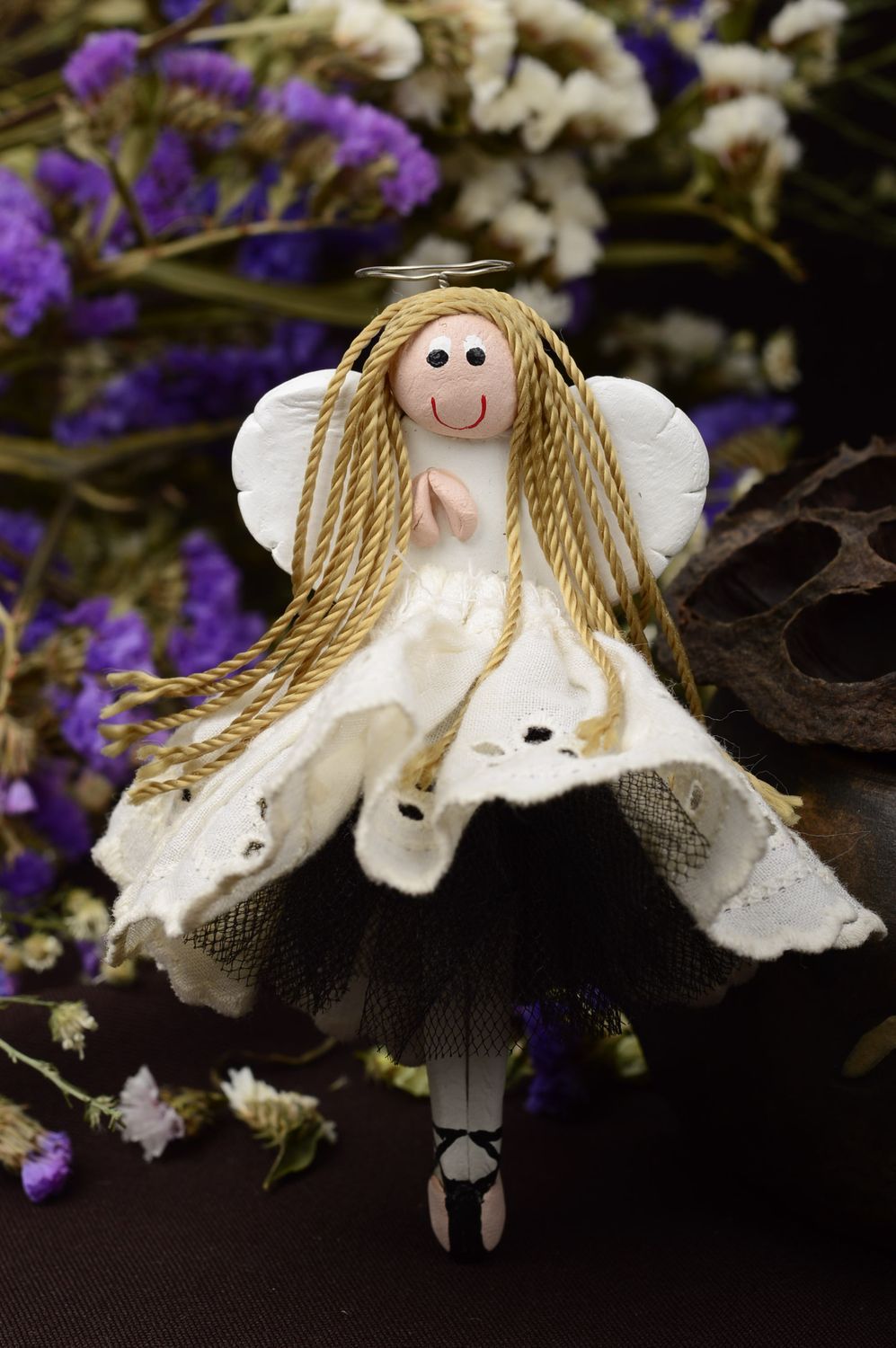 Магнит ручной работы декоративная подвеска керамическое изделие белый ангел фото 1