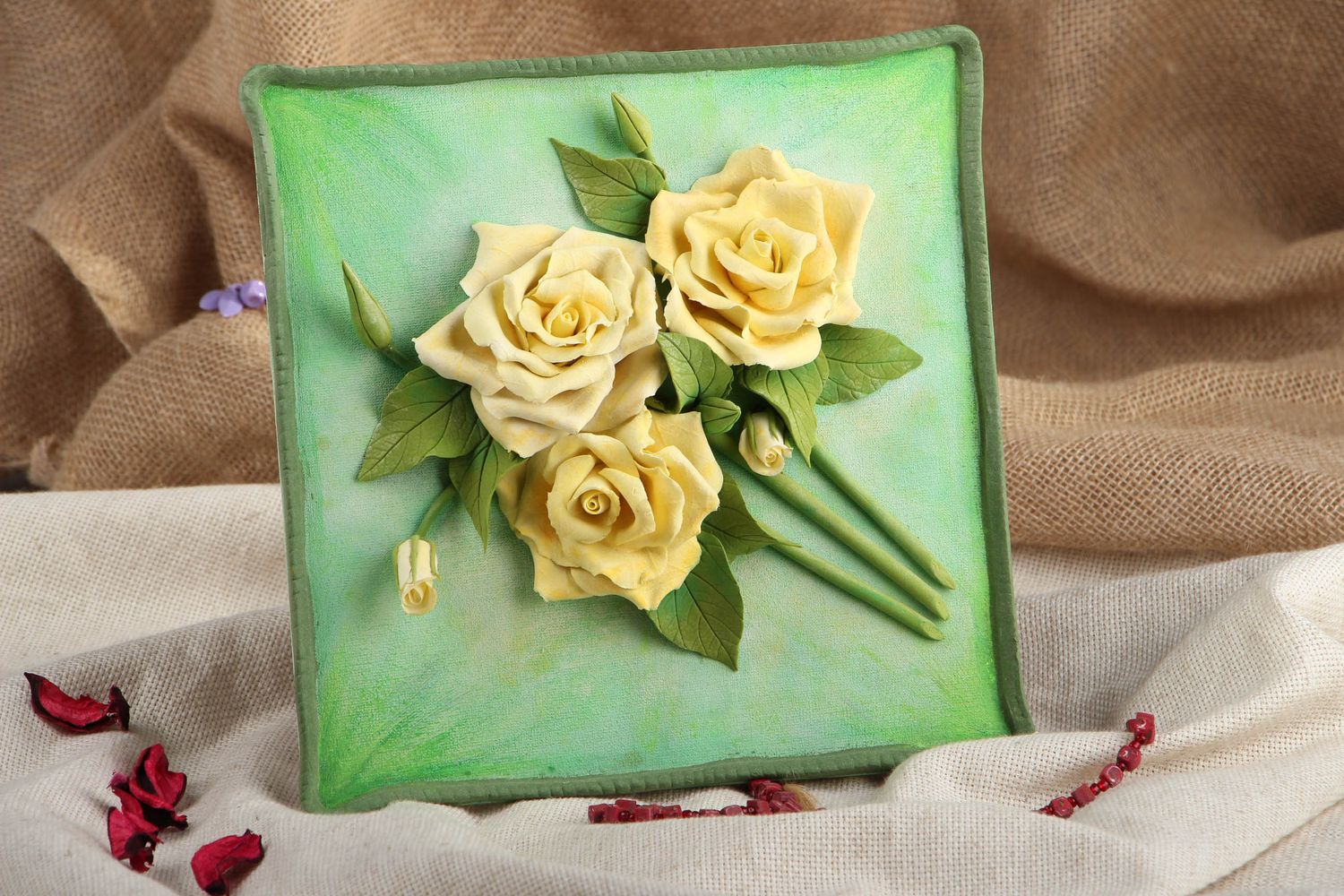 Panel Made of Polymer Clay Roses photo 5