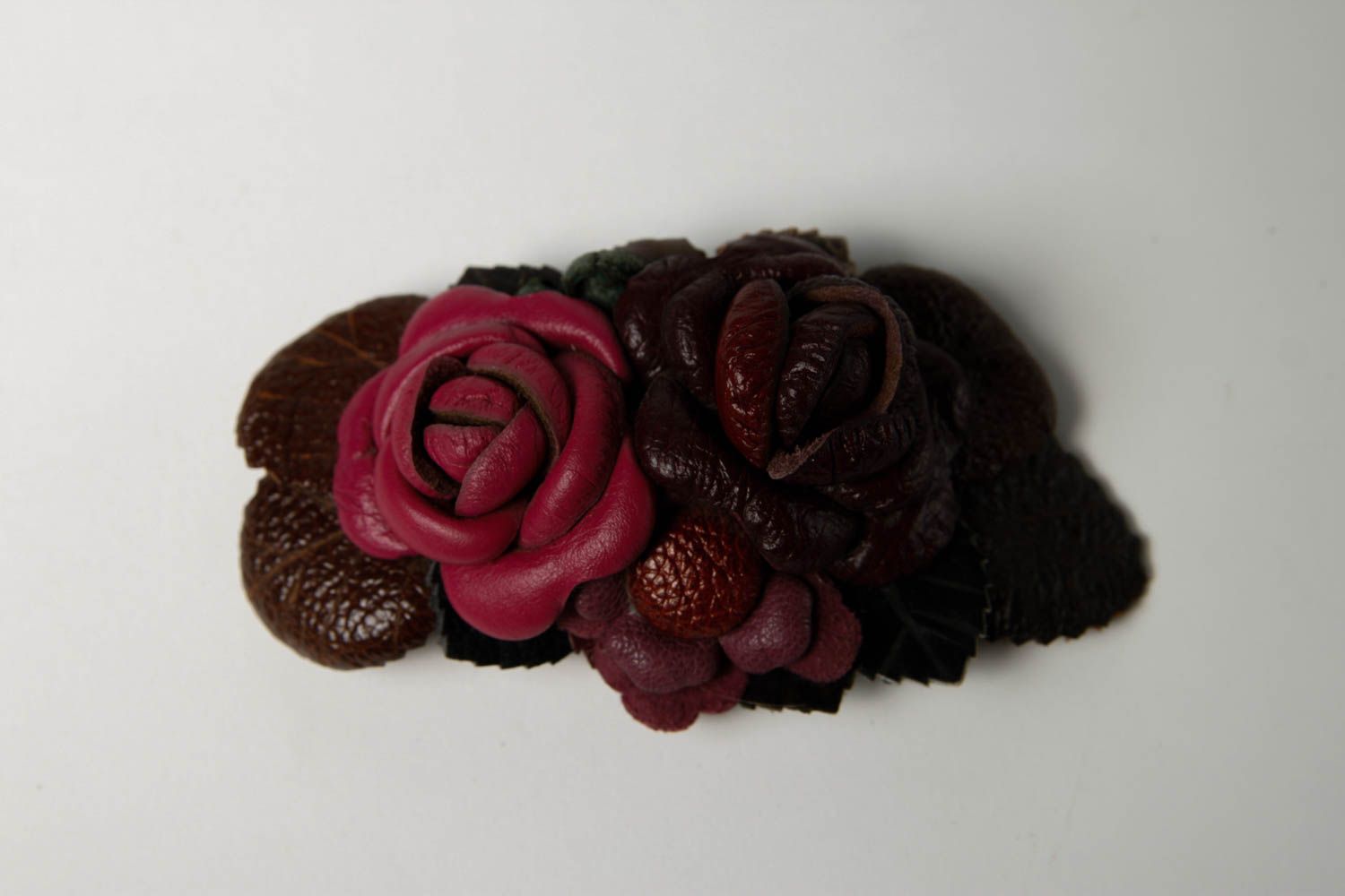 Handmade Haar Spange Accessoire für Haare Haarschmuck Blüten aus Leder foto 3