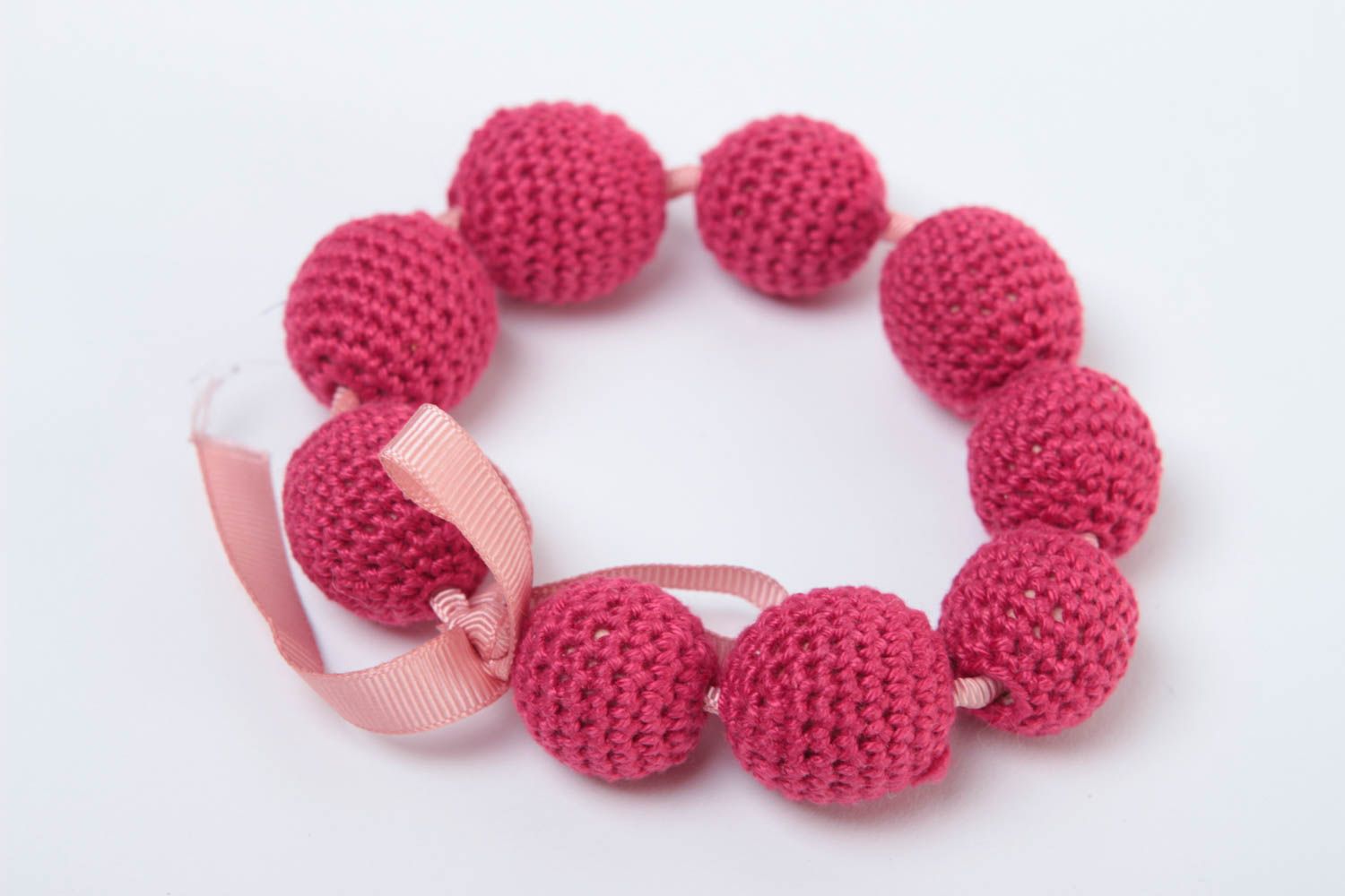Bracelet de dentition rose Bracelet textile fait main Cadeau jeune maman photo 4