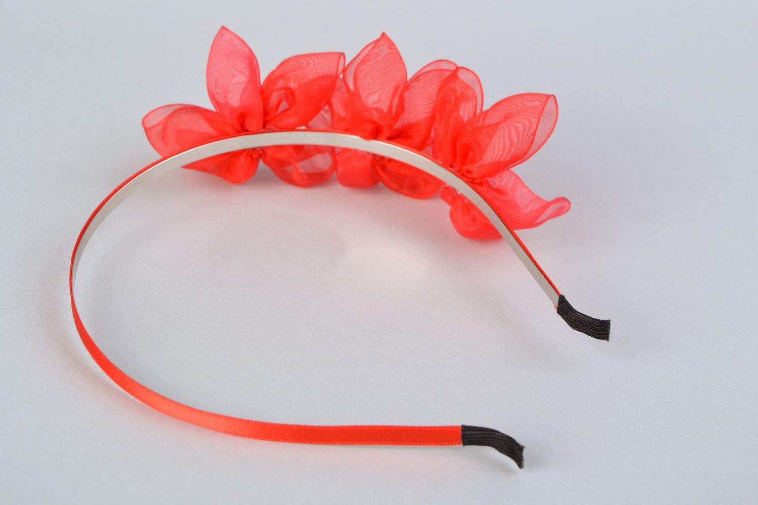 Homemade red organza flower headband photo 4