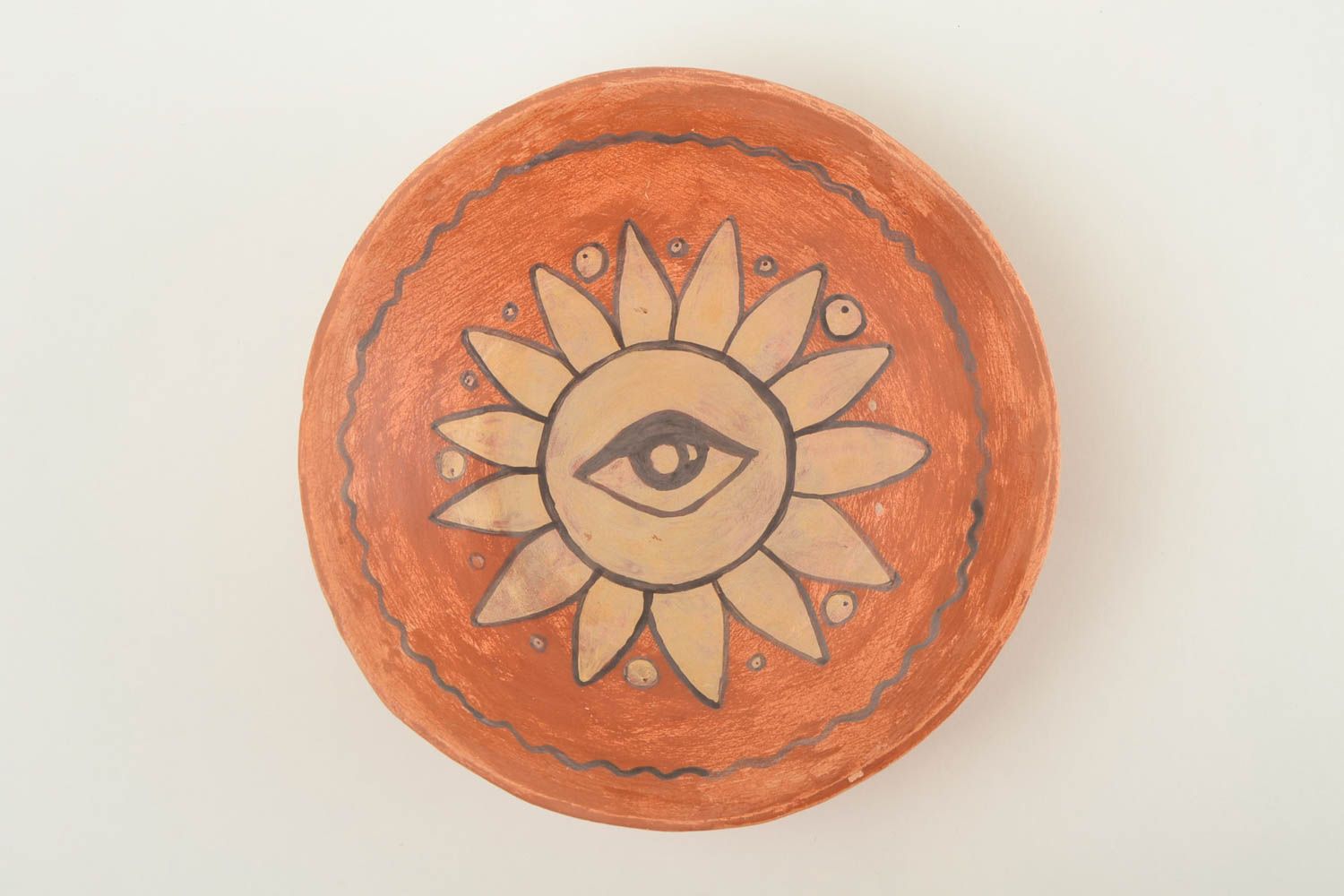 Керамическая тарелка ручной работы глиняная посуда расписная тарелка Солнце фото 3