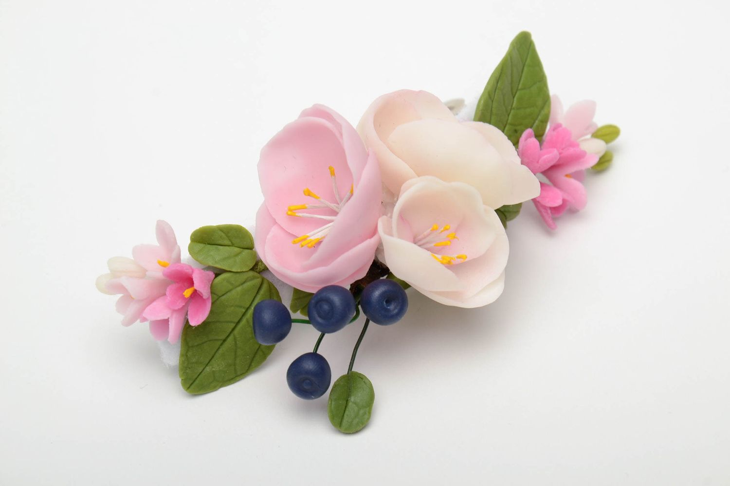 Rosa Haarspange mit Blume und Beeren foto 2