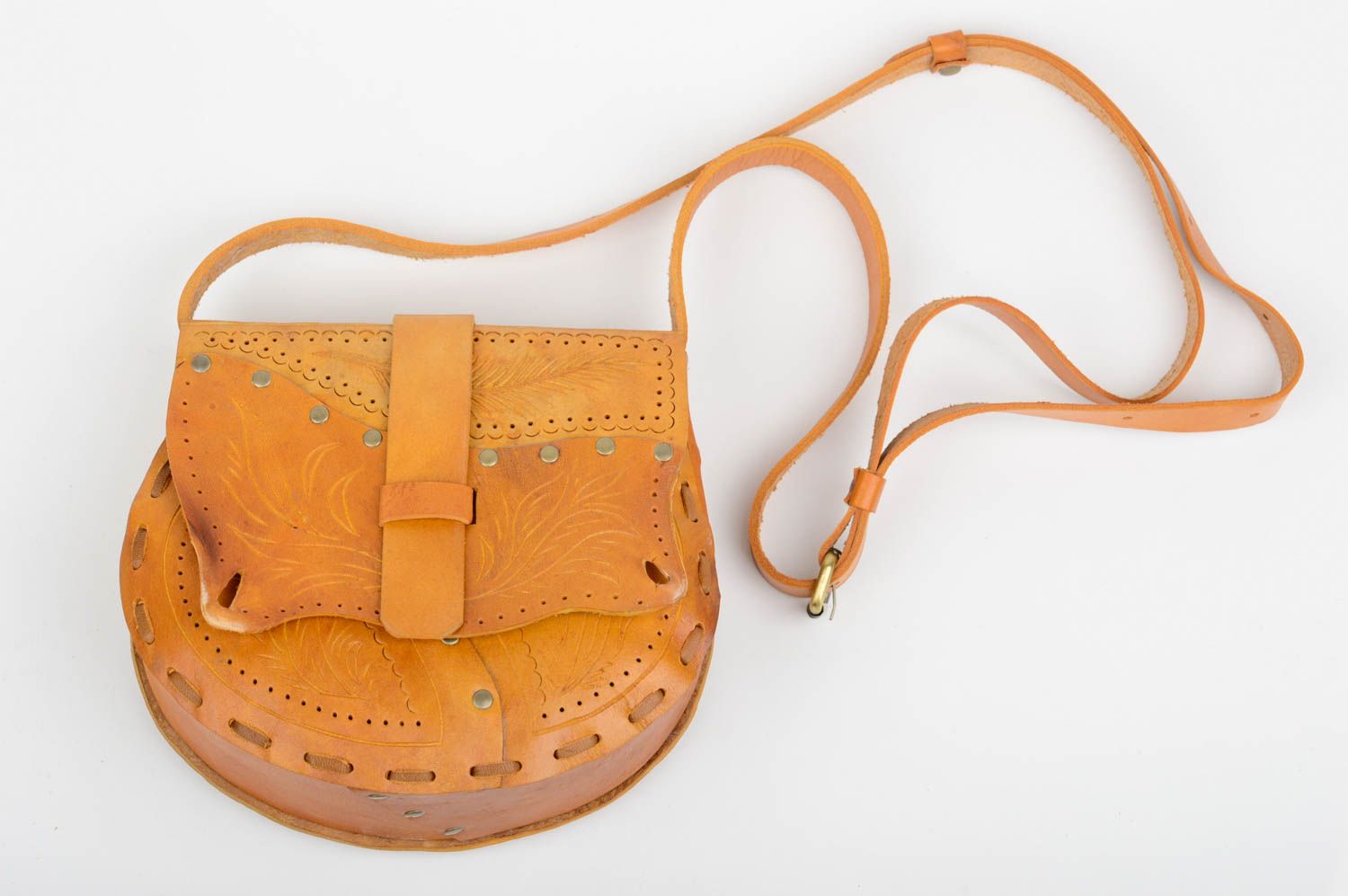 Bolso de cuero natural marrón accesorio de moda hacho a mano regalo original foto 4