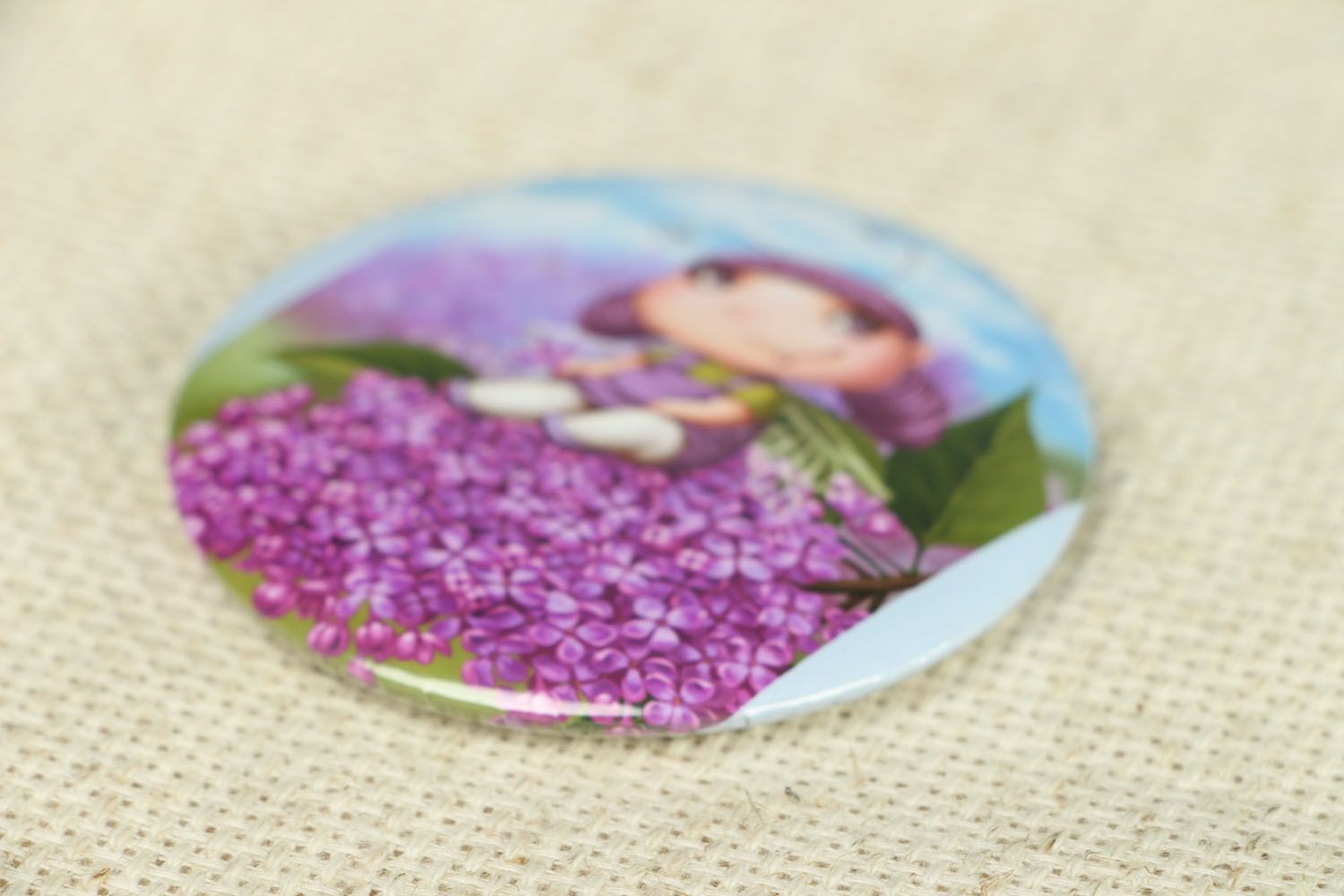 Miroir de poche fait main original rond de tons violets accessoire cadeau fille photo 2