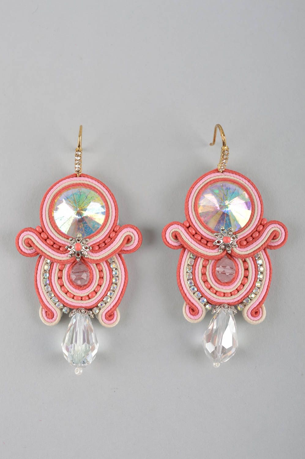 Handmade lange Ohrringe Soutache Schmuck Accessoires für Frauen groß rosa foto 3